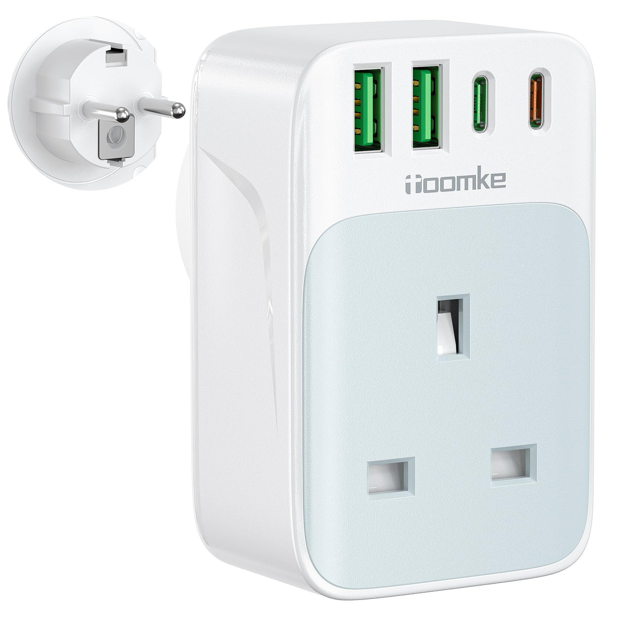 UK to European Adapter Plug, PD 35W Fast Charge USB C European Travel Adapter with 4 USB Ports, UK to EU Plug Adaptor for Germany France Spain Turkey