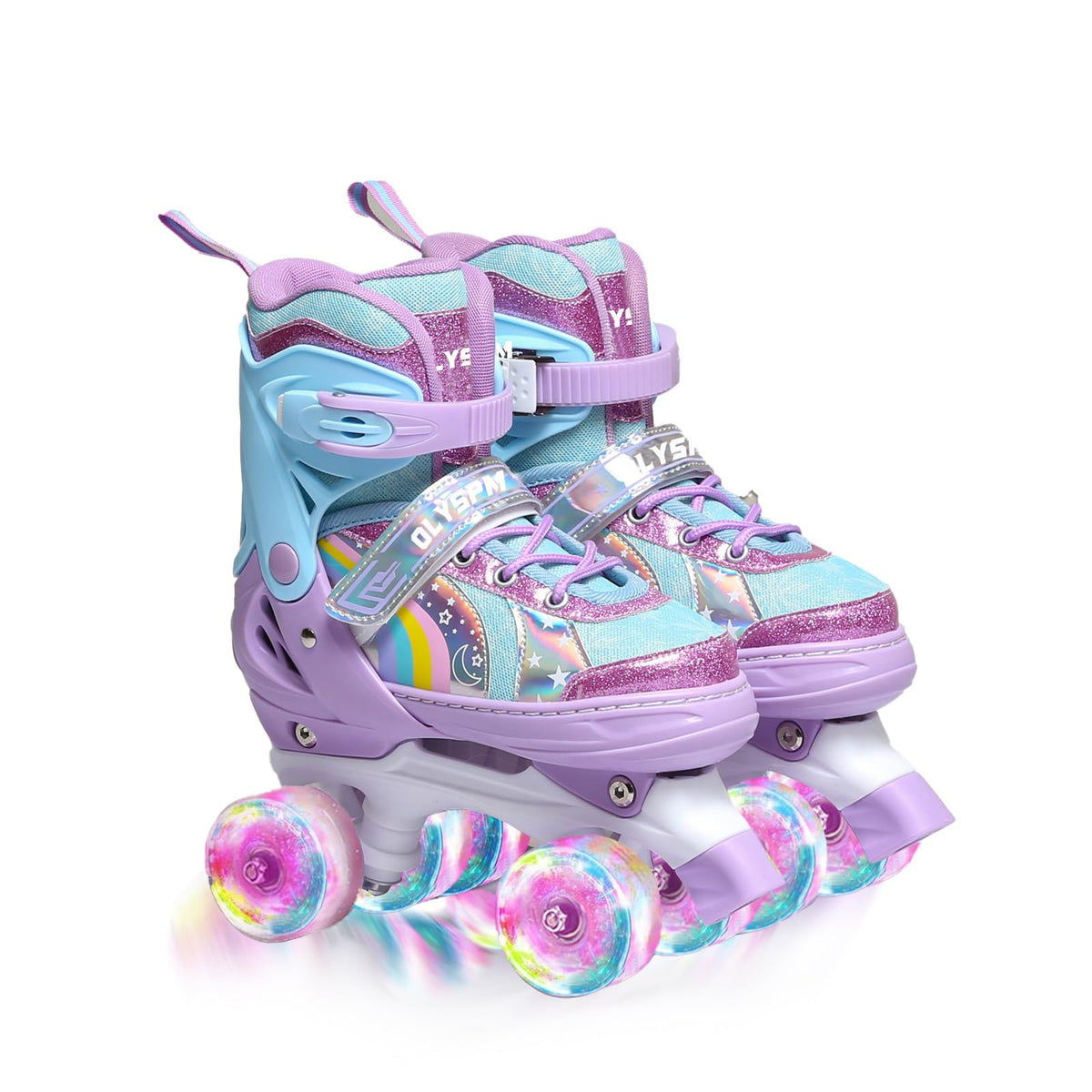 OLYSPM Roller skates kids Roller boots,8 Light up Wheels and 4 Sizes Adjustable,Quad skates with storage bag,Double-row Roller Skates for girls,boys