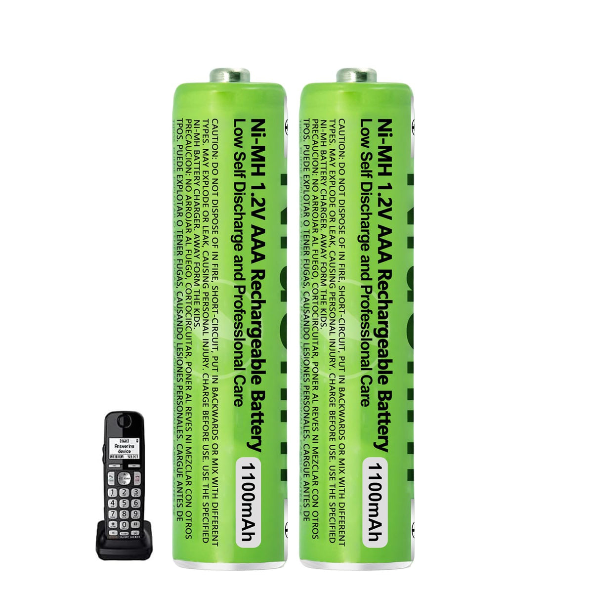 2 Pack AAA Rechargeable Batteries for BT Panasonic Cordless Phones, 1100 mAh High Capacity, 1.2V Low Self-Discharge NiMH AAA Battery 2500 Recharge