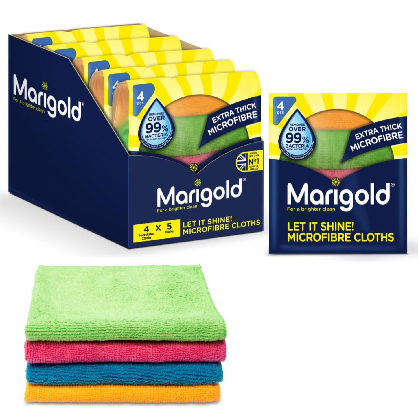 Marigold Let it Shine Extra Thick Microfibre Cloths, Multicolour, 5 Packs of 4 Cloths,18.5 x 3.8 x 20 cm