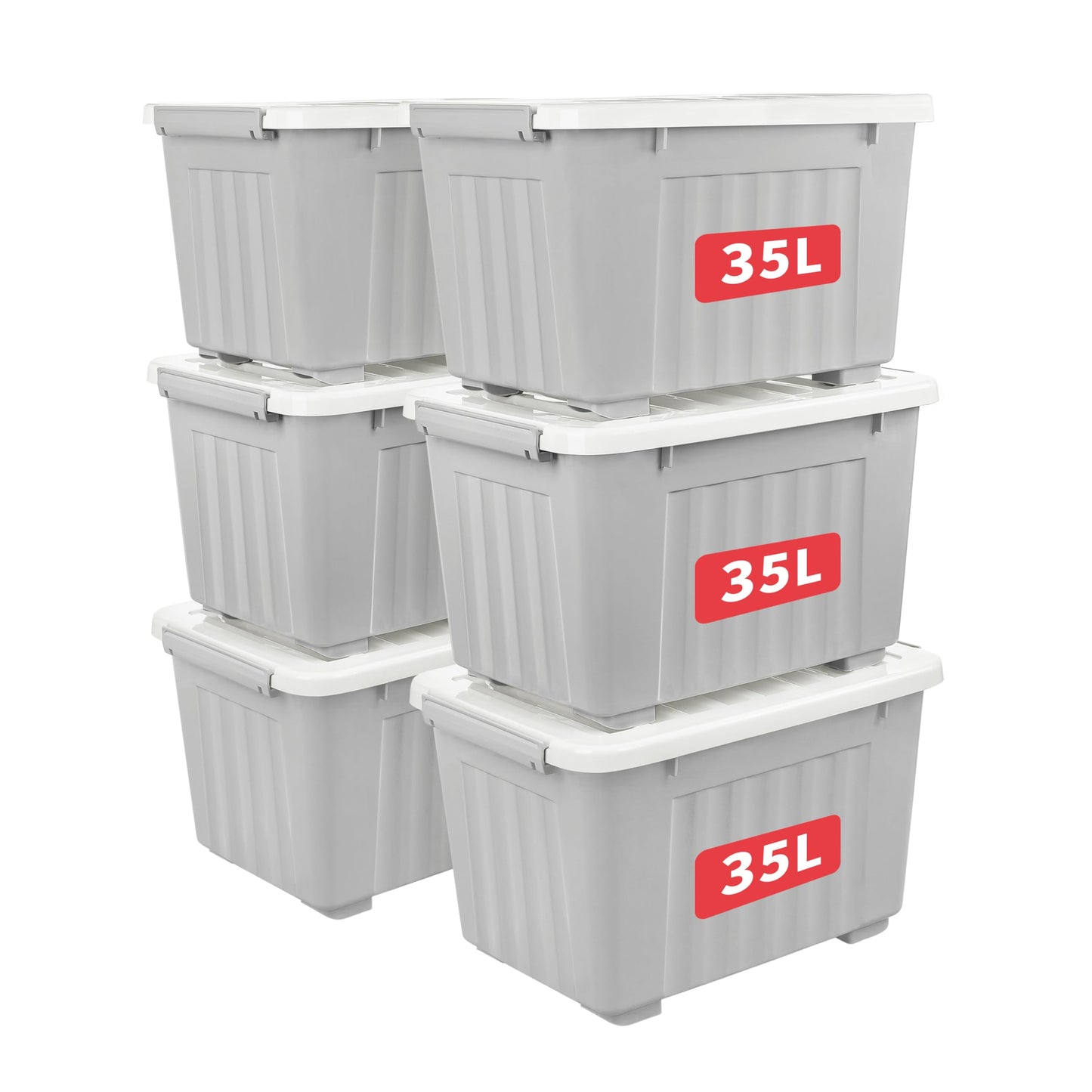 Cetomo 35L*6 Storage Boxes with Lids, Plastic Storage Box with Wheels and Secure Side Latches, Stackable & Nestable Organizer for Home, Office