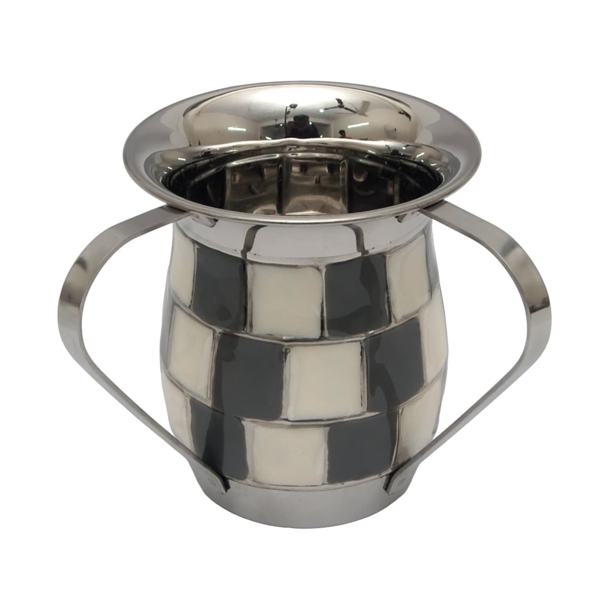 Fenzo Judaica White & Gray Hand Wash Cup Netilat Yadayim Last Water 2 Handle Shabbat/Shabbat Judaica Gift for Rosh Hashanah Judaica Hand Wash Cup