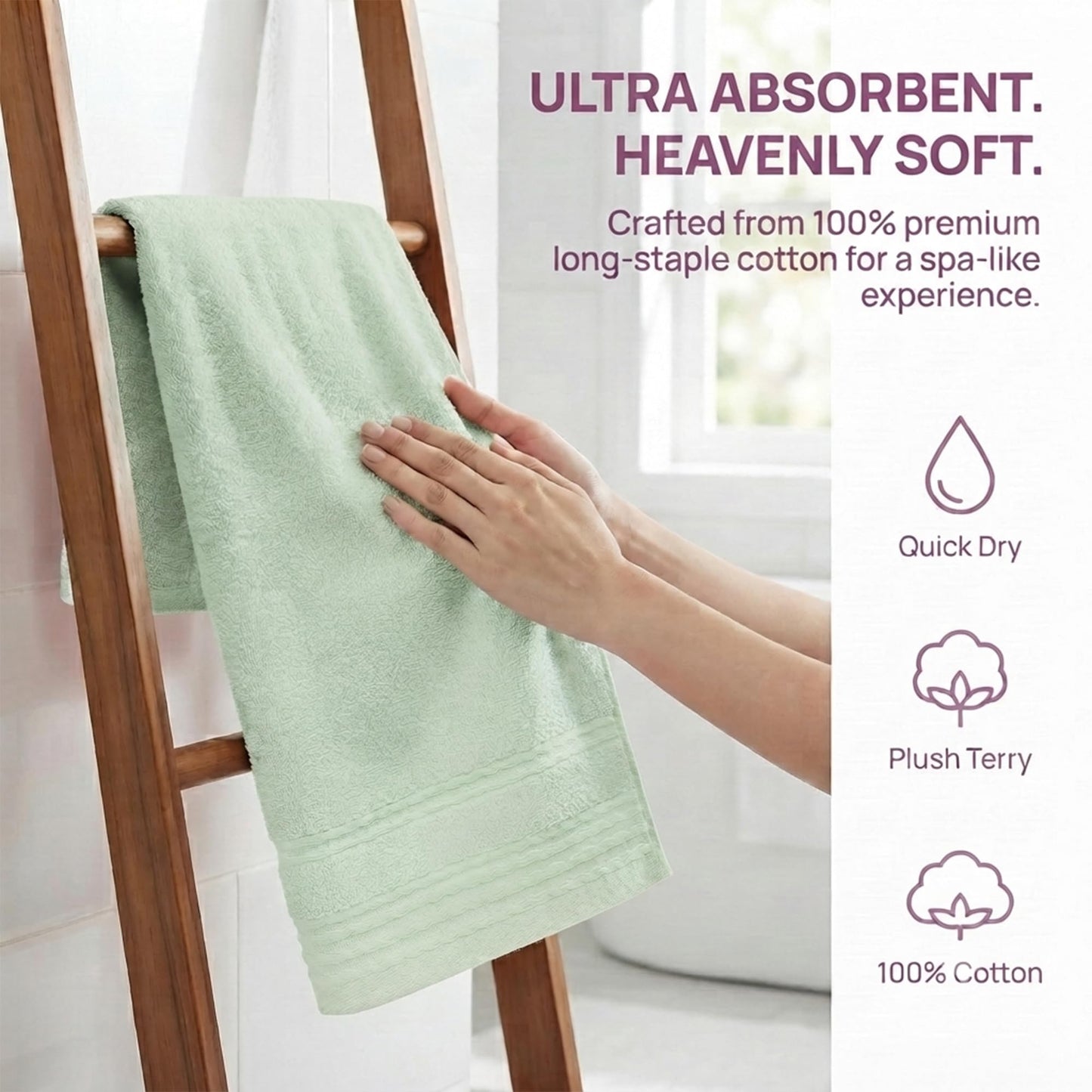 HMETOL Striped Comfort and Quick Drying Hand Towel Set (14 x 30 Inches)