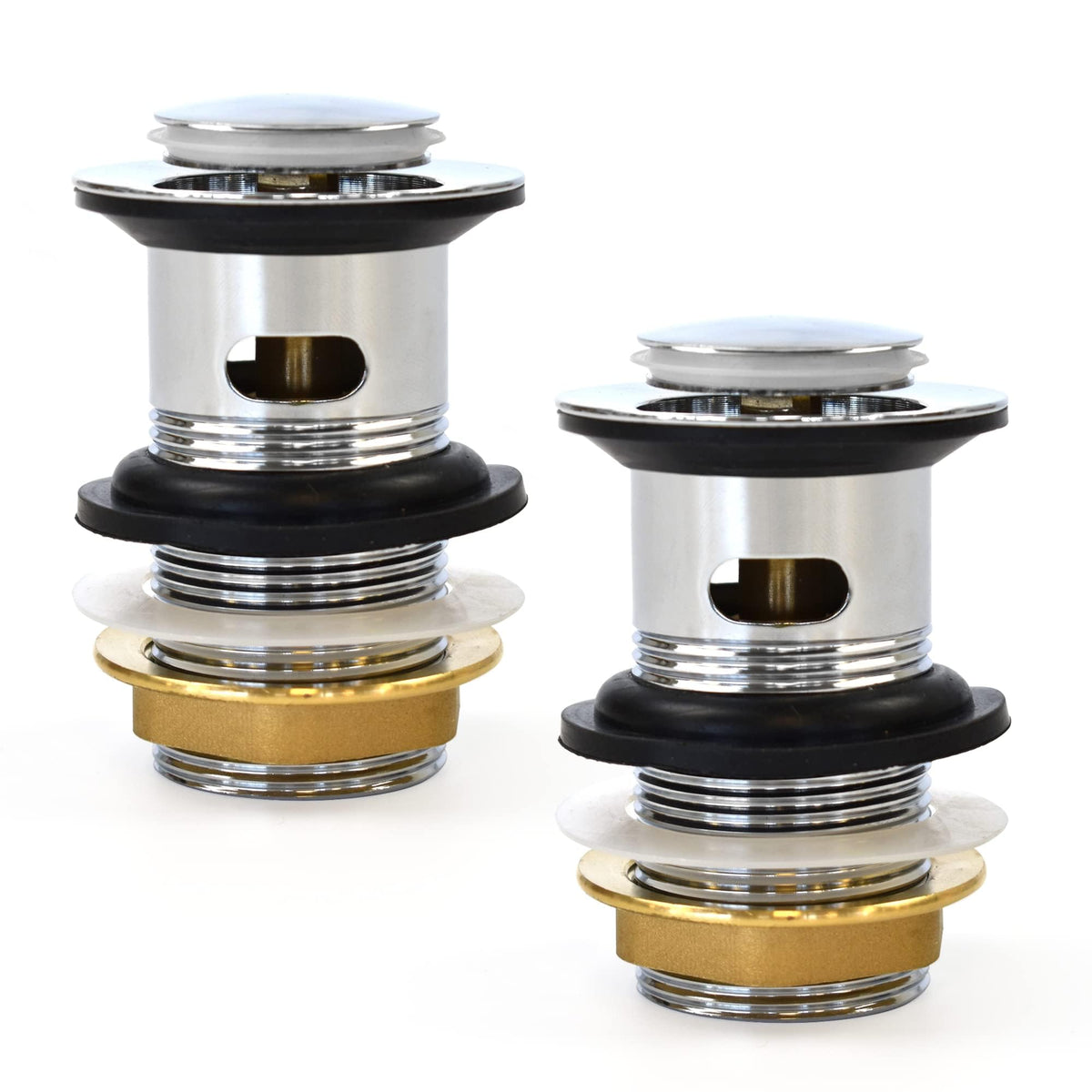 Xcel Home Replacement Slotted Chrome Click Clack Basin Waste | Brass Pop Up Sink Basin Plug | Standard G 1 1/4" BSP Connection (Standard | 2 Wastes)