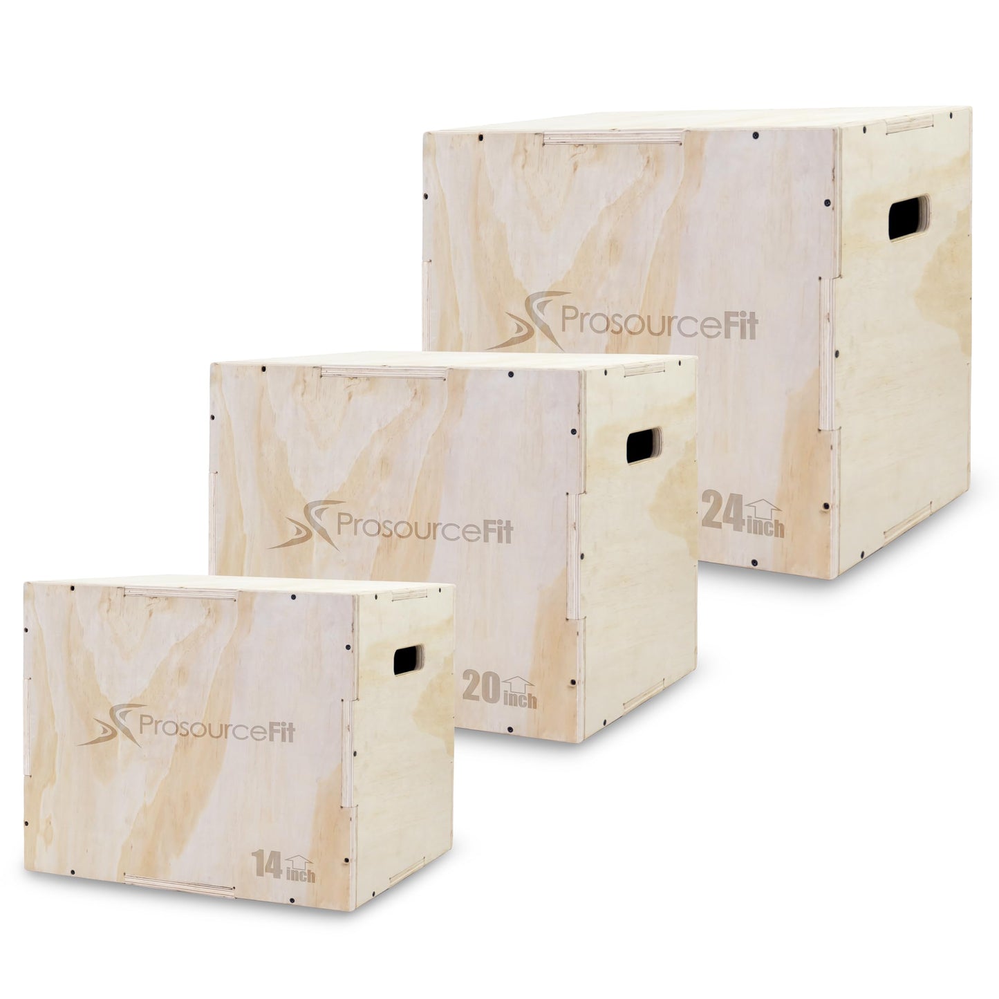 ProsourceFit 3-in-1 Wood Plyometric Jump Box For Cross Conditioning, Agility, Vertical Jump Training & Plyo Workouts, Beige, 24L x 20W x 16H