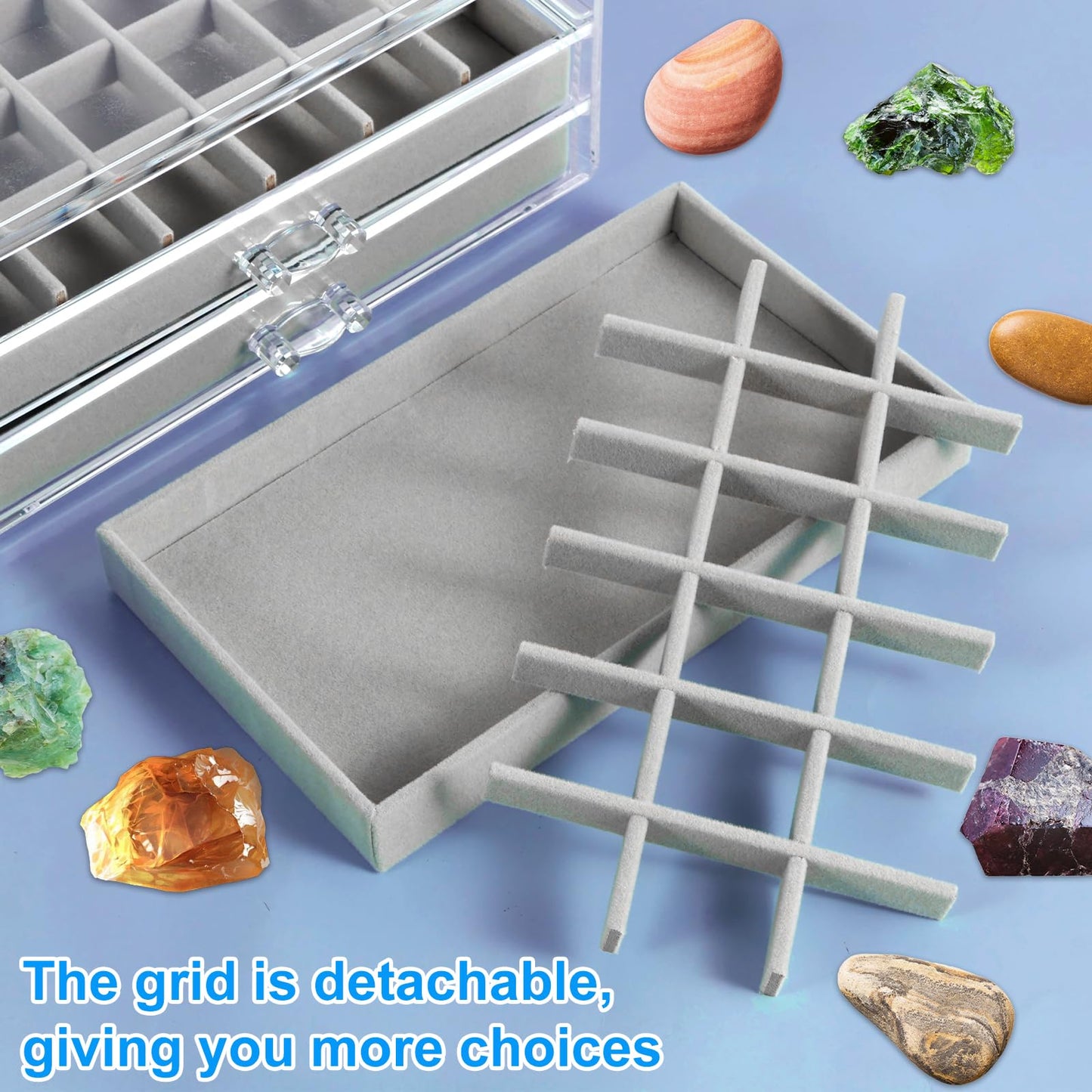 Rock Display Case With 3 Drawers - 54 Grids Collection Box for Clear Crystals, Gemstones, and Kids' Rocks
