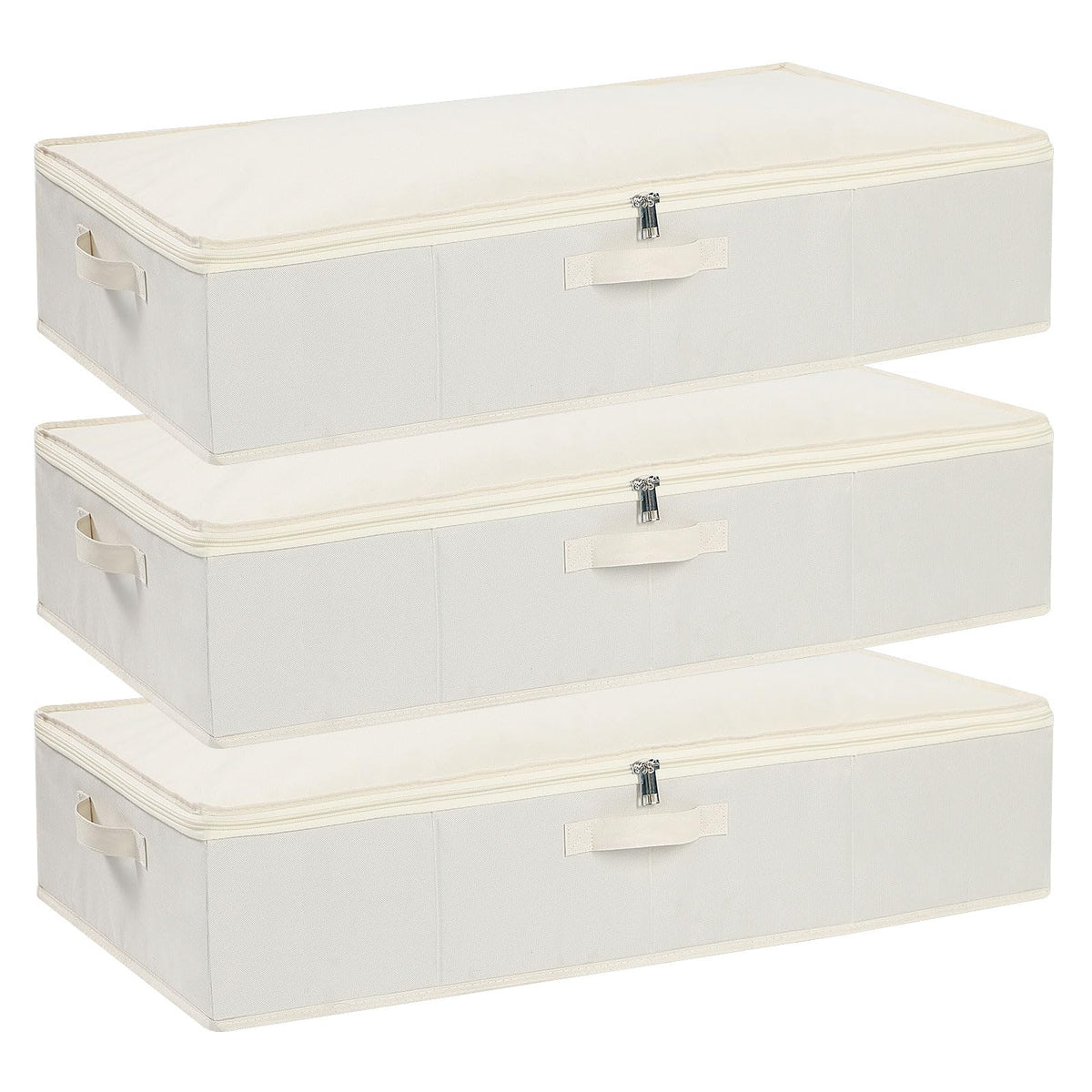 YheenLf 3-Pack Under Bed Storage Box with Lid, Foldable Wardrobe Organiser with Reinforced Handles for Blanket, Sheets, Clothing, Shoes, Beige,
