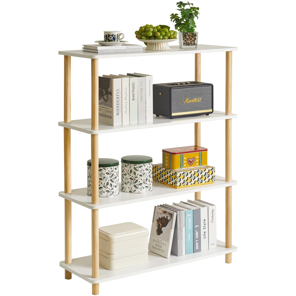 IBUYKE 4-Tier Wood Open Bookcase,Bookshelf Storage Organizer,White WBC004W