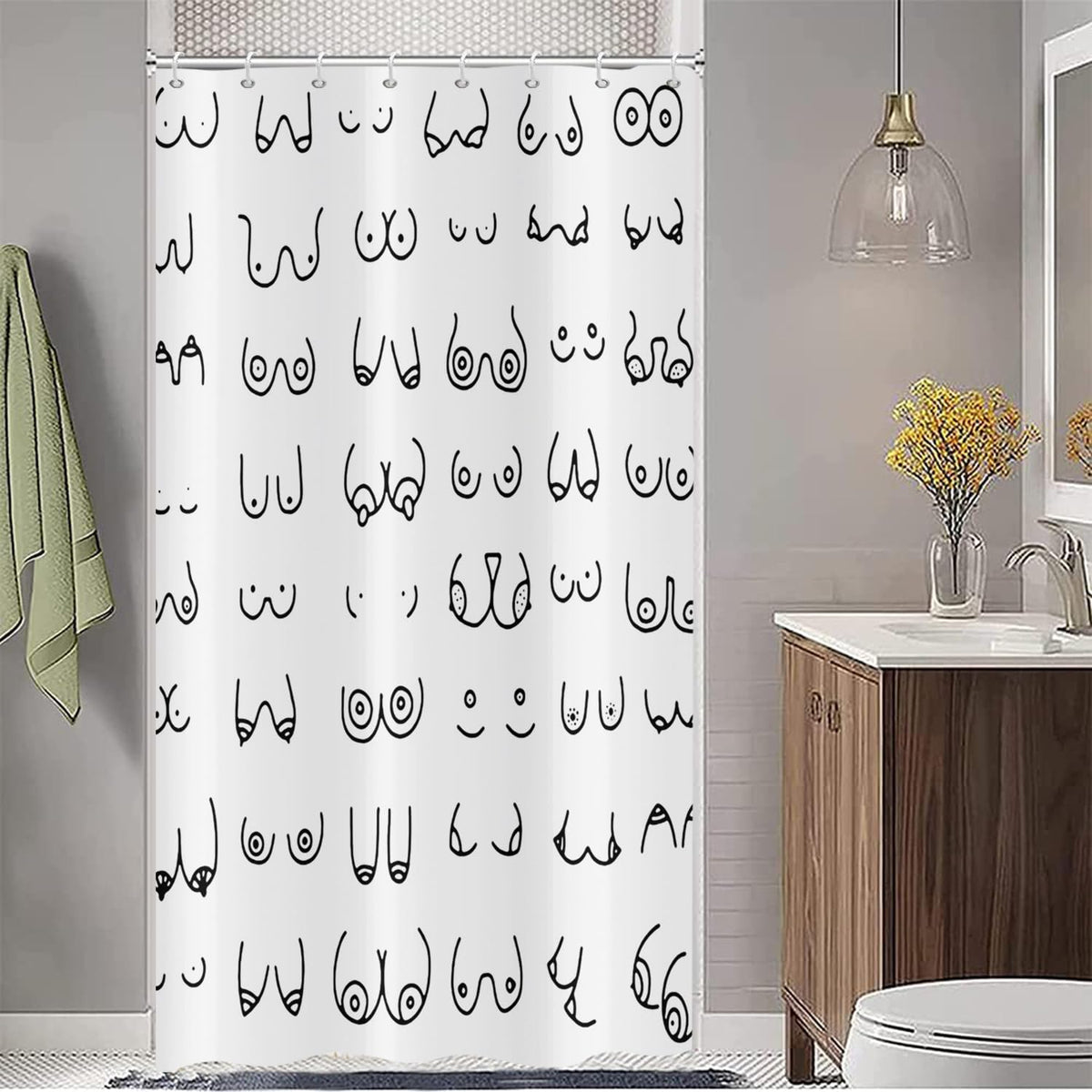 ASDCXZ Shower Curtain Black White 120x180 cm, Modern Simple Funny Black White Graffiti Lines Washable Fabric Bath Shower Curtains Polyester Textile
