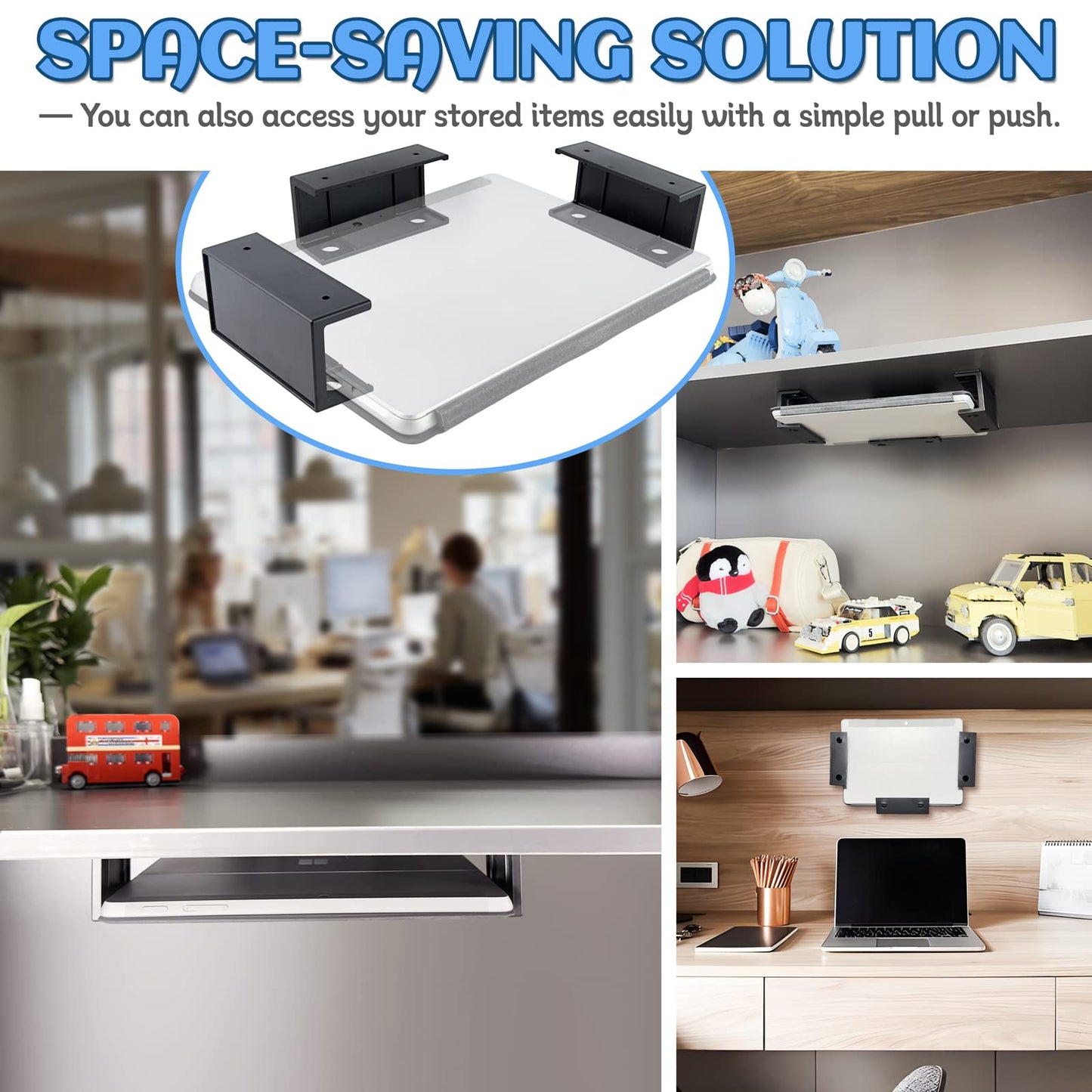 sciuU Under Desk & Wall Mount Holder Storage for Laptop Tablet Keyboard