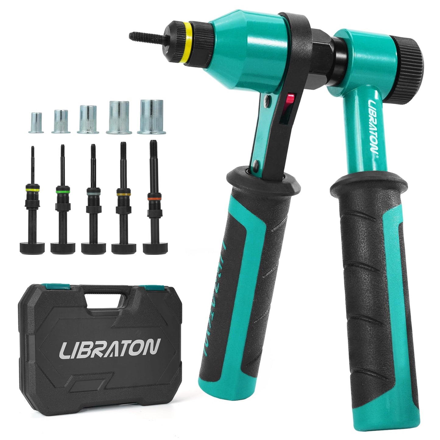 LIBRATON Rivet Nut Tool, Rivnut Tool, Professional Ratchet Nutsert Tool Kit, Nutsert Gun Kit with 5 Metric Mandrels, 5 Nut Heads, 50PCS Rivet Nuts,