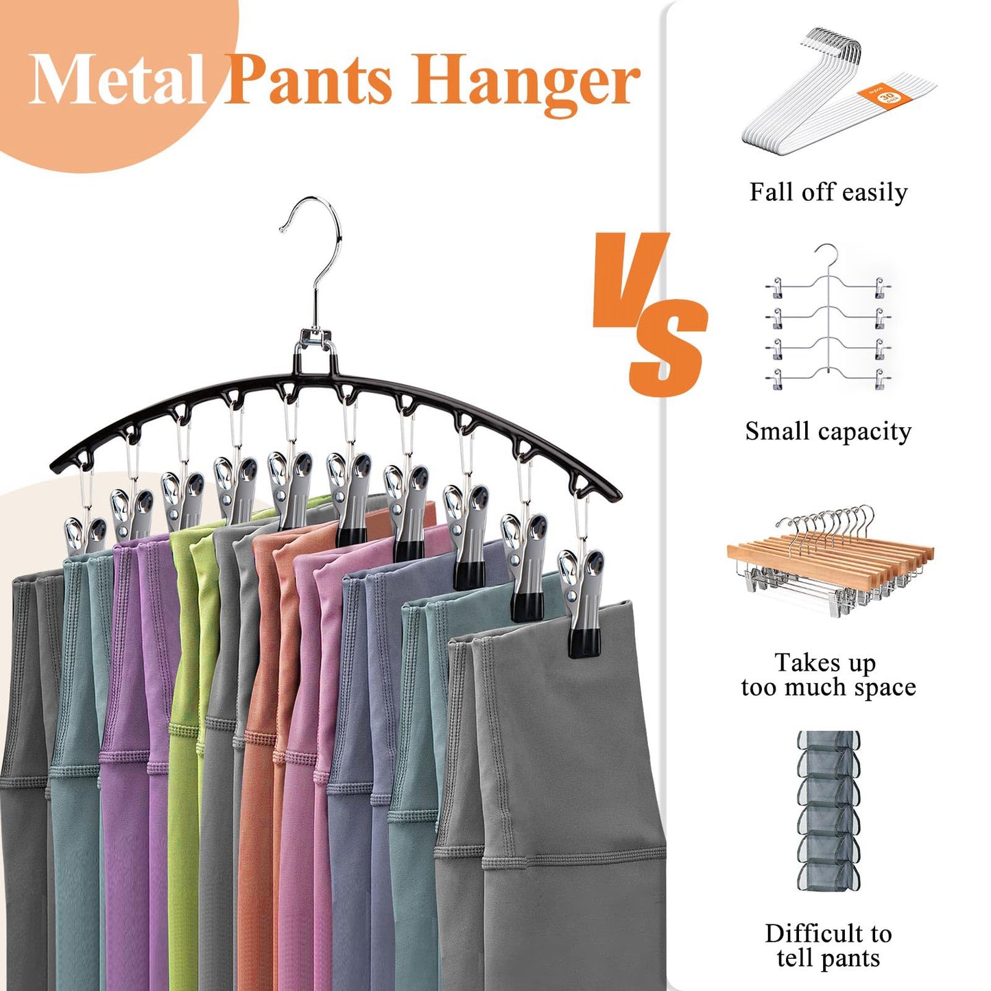 HONZUEN Trouser Hangers with Clips, 2 Pack Space Saving Hangers
