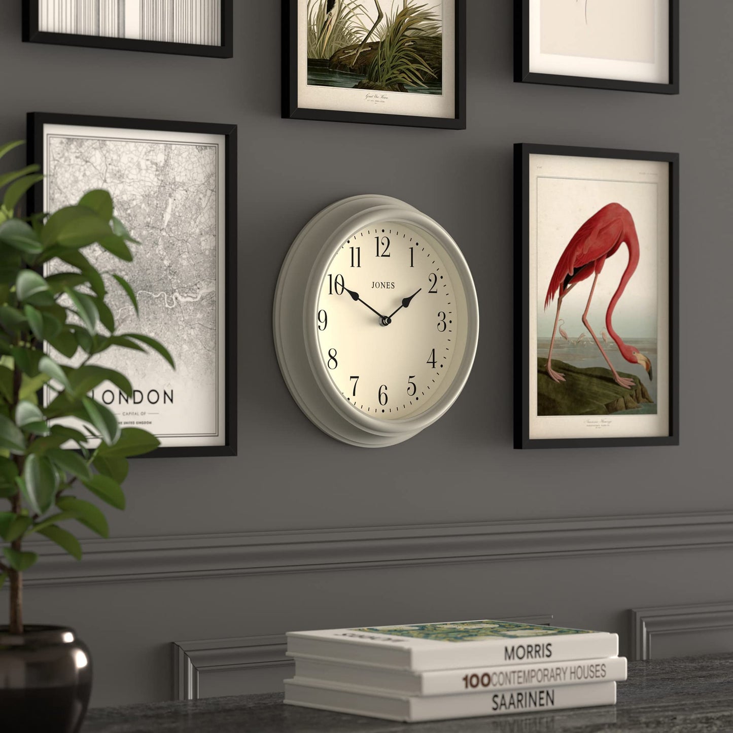 Jones Clocks Venetian wall clock | Classic round clock | 30cm | Grey | Arabic numerals | Traditional design ideal for kitchen, living room or bedroom