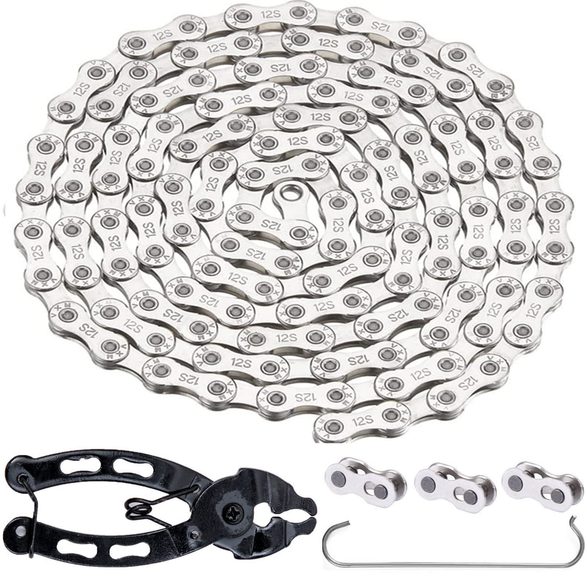 YBEKI Bike Chain 9/10/11/12 Speed Bicycle Chain 1/2 x 11/128 Inch 116 Links With 3 Links and Bike Link Plier (balck 12 Speed)