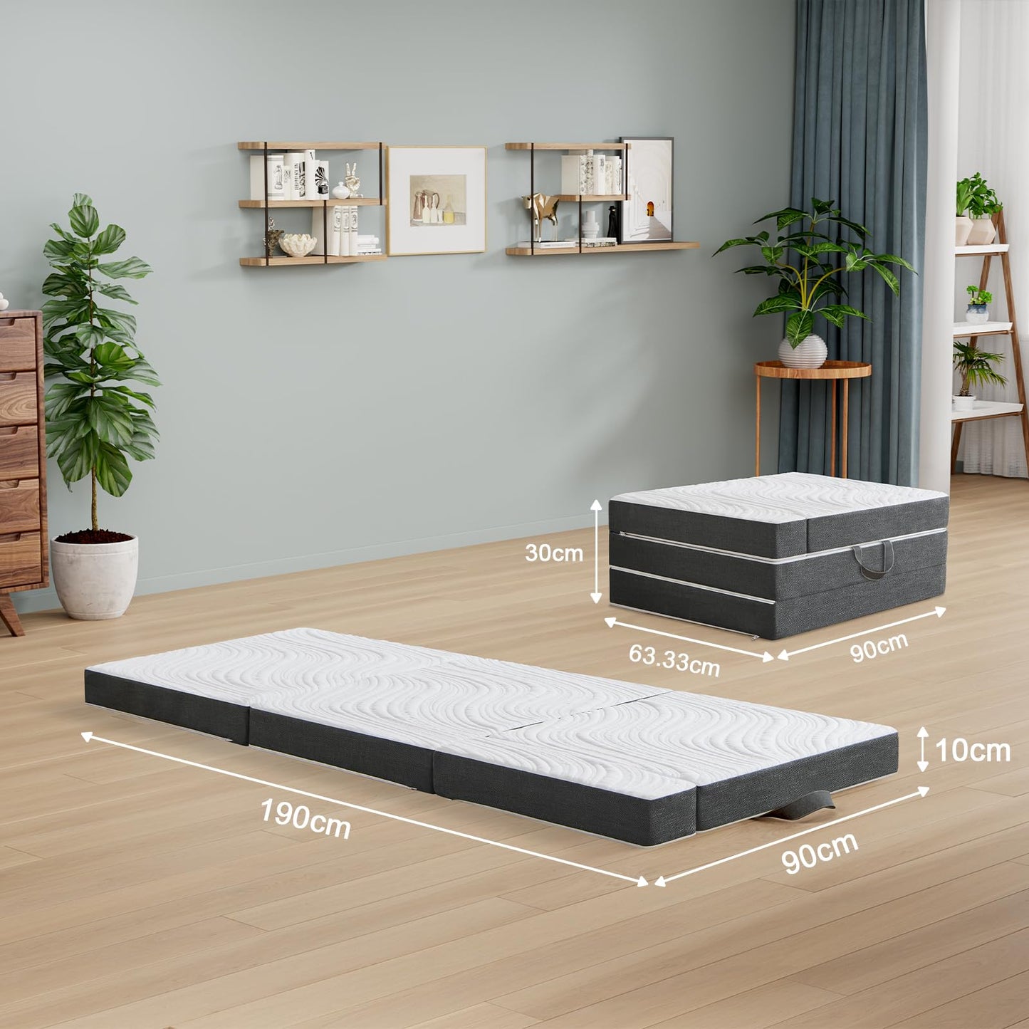Twirest Folding Mattress,Single Foldable Memory Foam Mattress,90x190x10cm