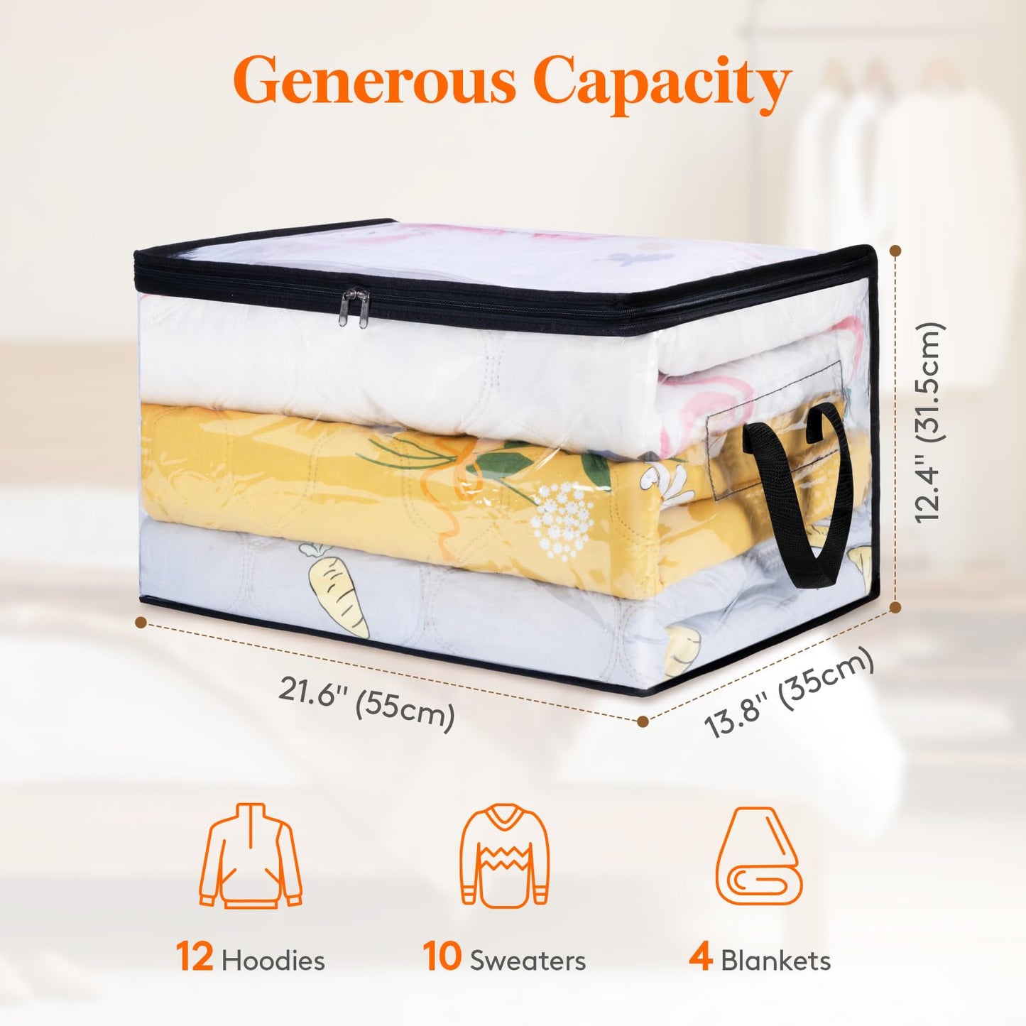 Lifewit 8 Pack Clear Clothes Storage Bags, 60L Plastic Blanket Storage Bags, Vinyl Foldable Moving Bags with Zipper, Closet Organizers and Storage