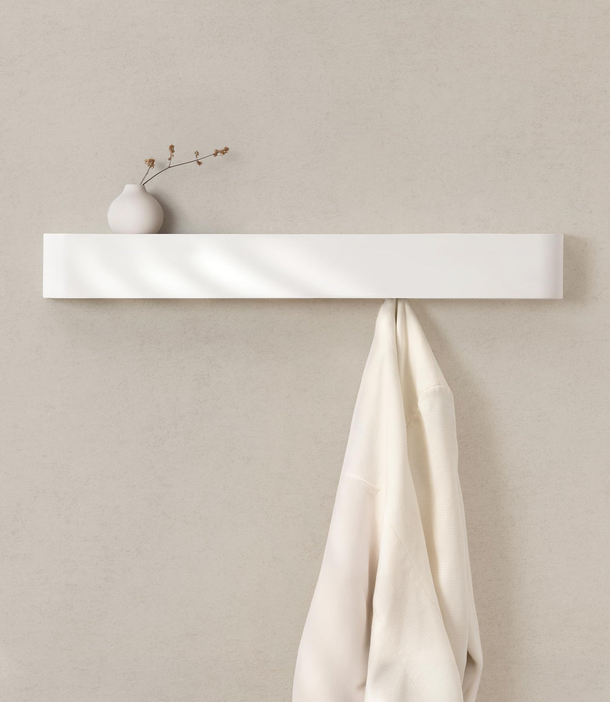 Kazai. Wall-Mounted Coat Rack 'Toke' | Modern Design Coat Rack with Hidden Wall Hooks | Solid Wood Veneer Panel Coat Hanger | White