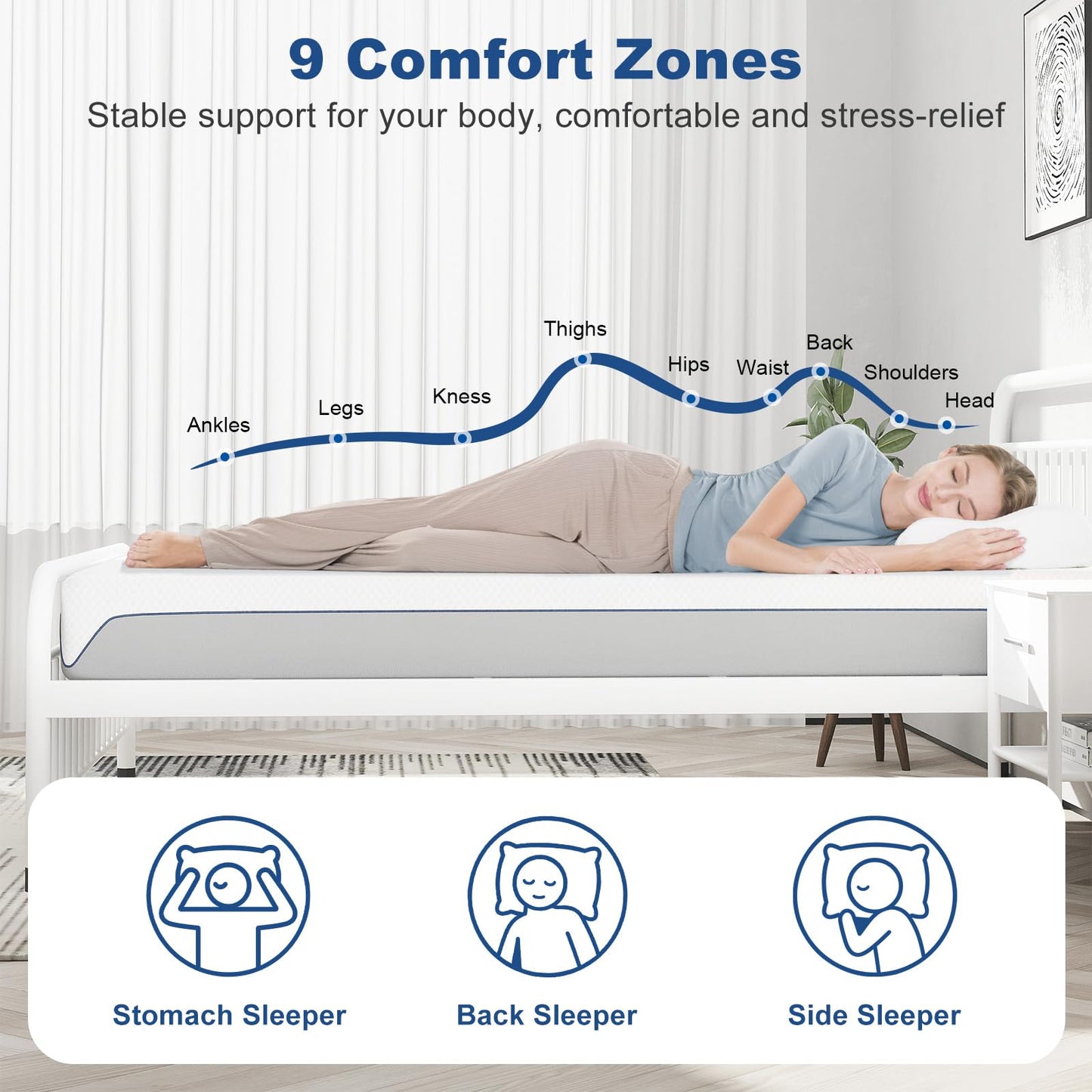 Doubleslee Memory Foam Mattress King Size, Medium Firm Feel, 150x200x20cm