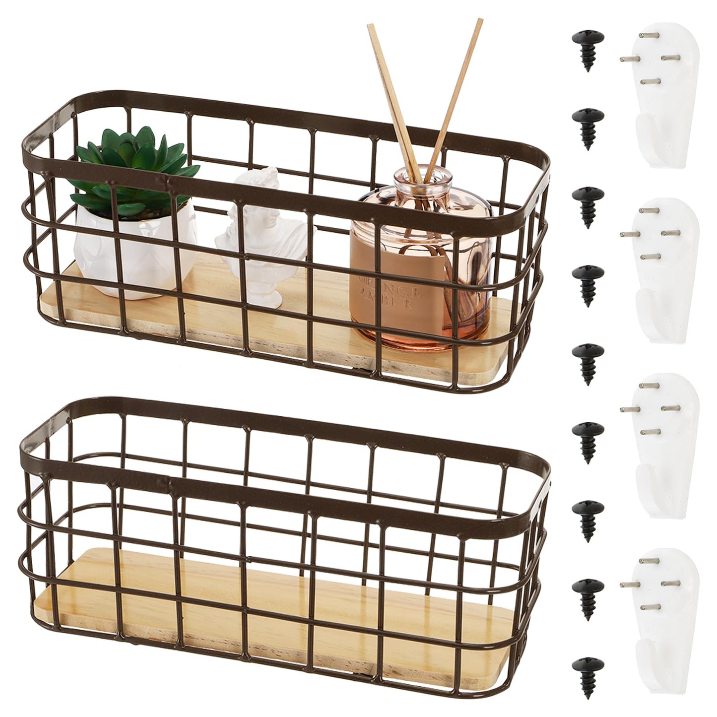 Dicunoy 2 Pack Small Wire Storage Baskets, Narrow Multipurpose Organizer Basket Bin, Farmhouse Rectangle Bathroom Organizer for Kitchen Countertop
