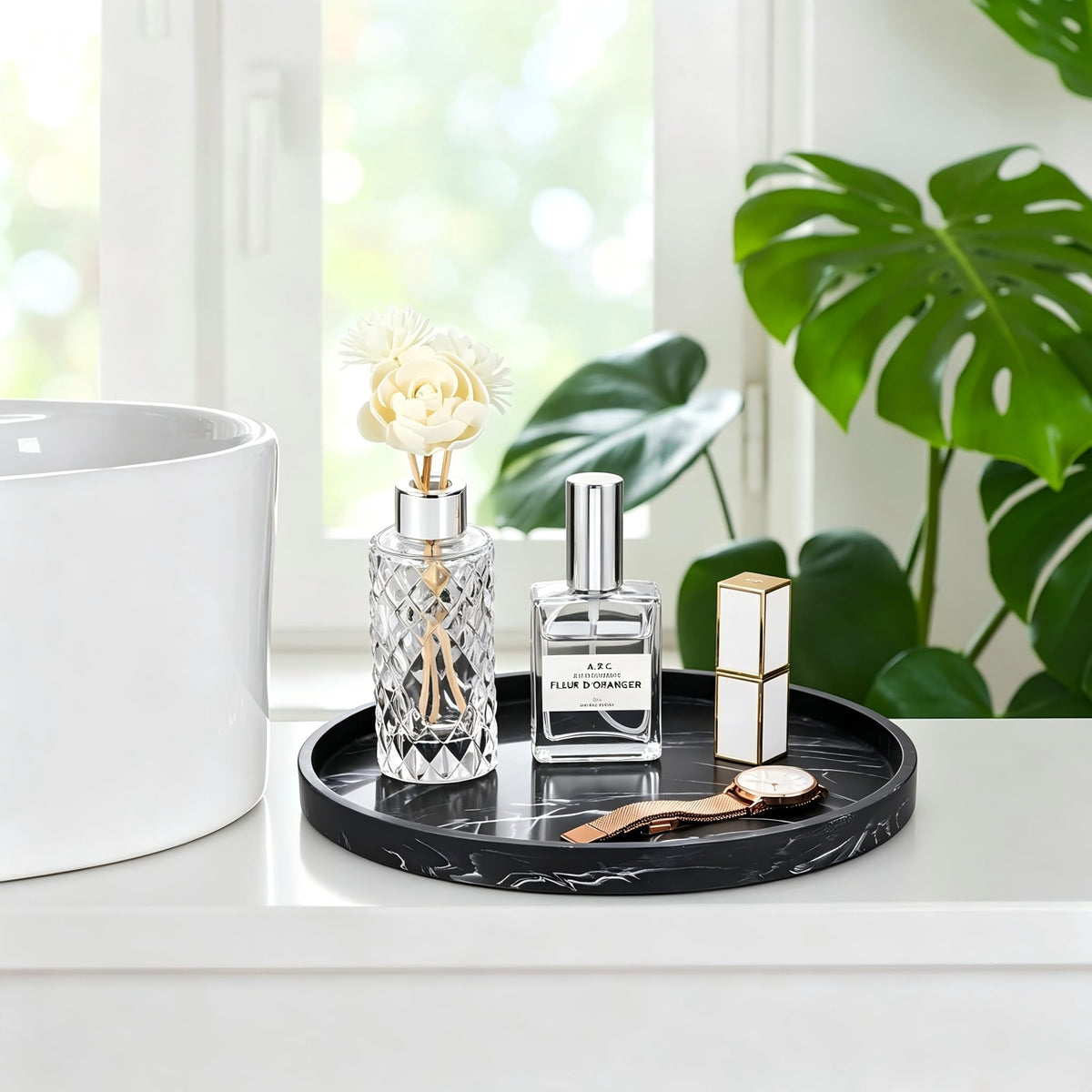 Silicone Bathroom Tray Round Vanity Tray Decorative Soap Holder Kitchen Countertop Organizer Coffee Table Decor for Candle, Perfume, Plant
