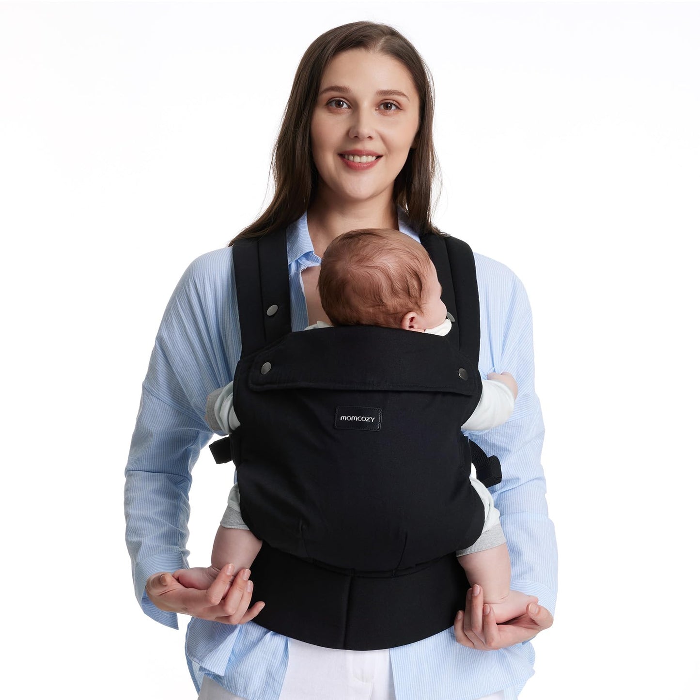 Momcozy Baby Carrier - Pure Cotton Carrier for 3-24 Months, Effortless to Put On, Ideal for Hands-Free Parenting, Enhanced Lumbar Support, Black