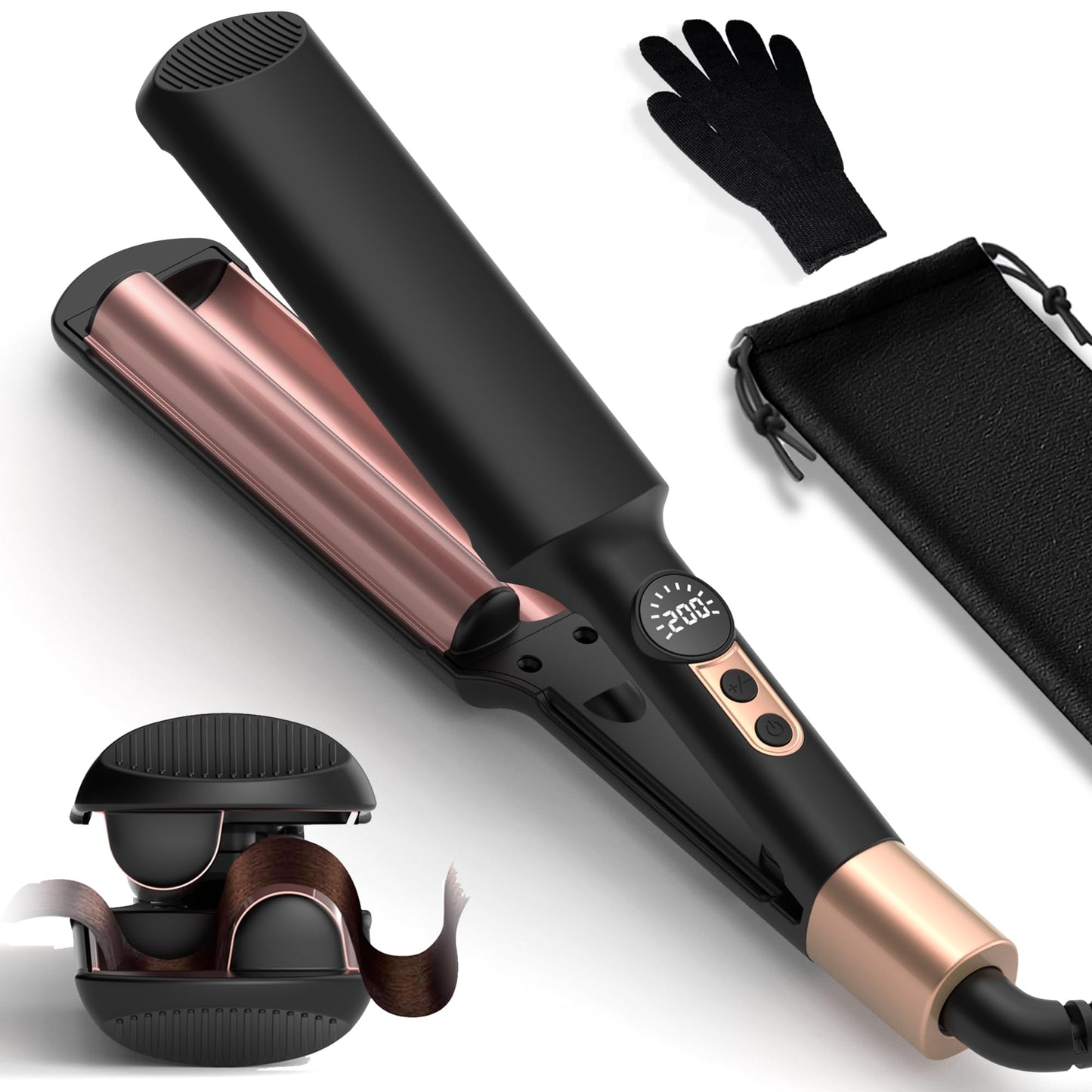 UKLISS Hair Waver Crimper - Pro Mini Beach Waves Curler, LCD-Display [250-400?F], Mermaid Waver for Wavy Hair, Lightweight & Compact Size Wave Curling
