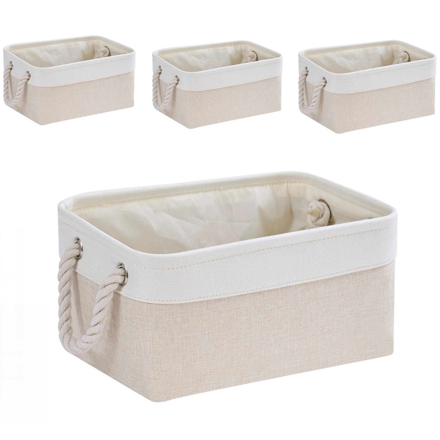 Mangata Small Storage Box, Thickened Fabric Storage Basket with Handles for Shelves Toy (S, 4 Pack)