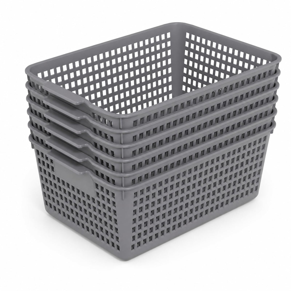 Jnktka Rectangle Storage Baskets for Shelves, Set of 6 Grey Plastic Baskets