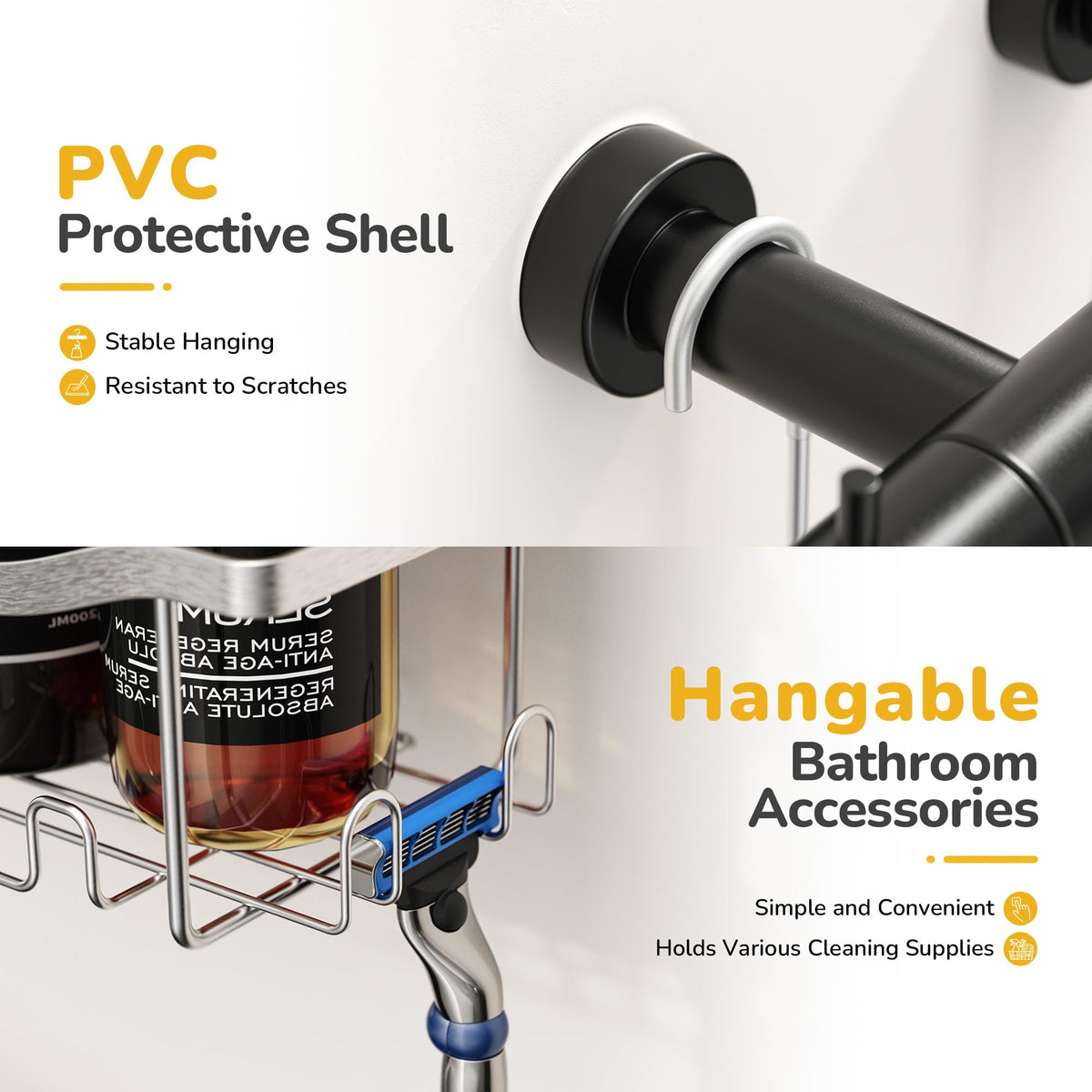 ALOCEO Shower Caddy Hanging No Drilling, Silver Shower Shelf, Shower Storage 304 Stainless Steel Suitable for Use in the Bathroom