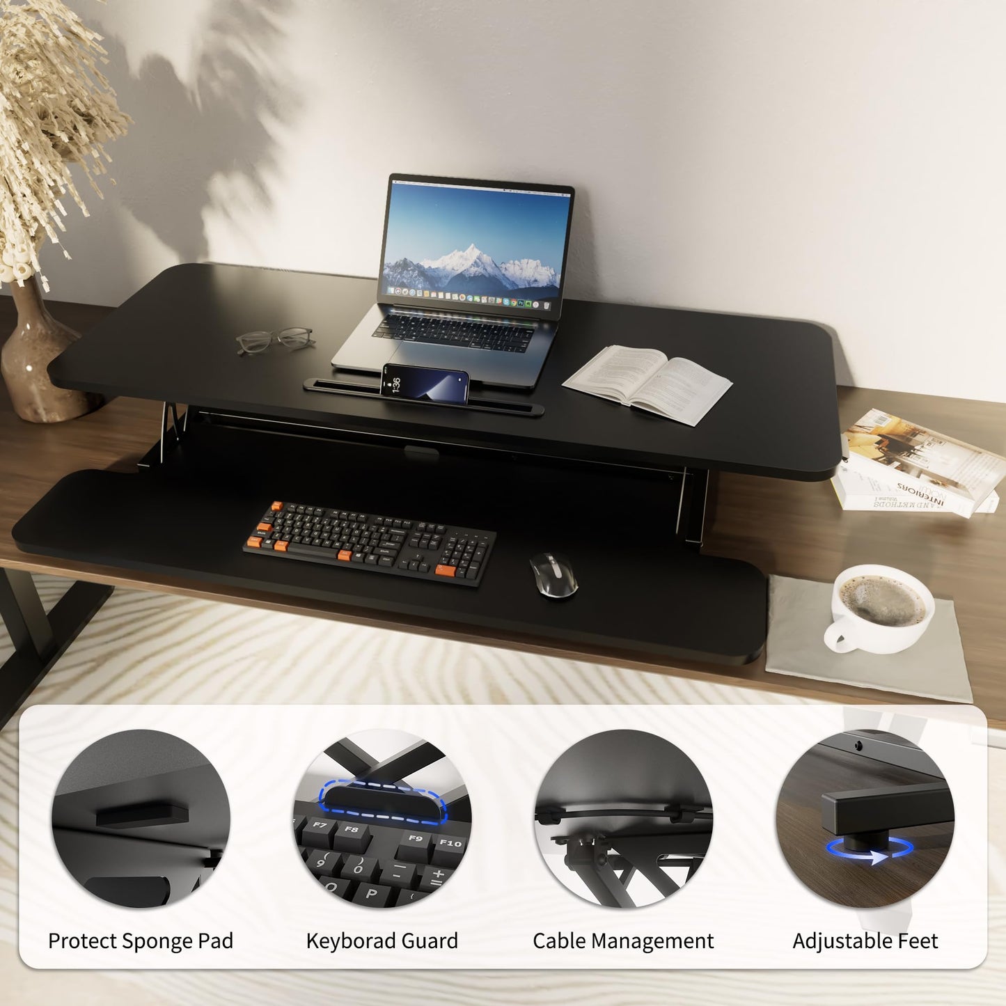 ERGOMAKER Standing Desk Converter, 42"/106cm, Black