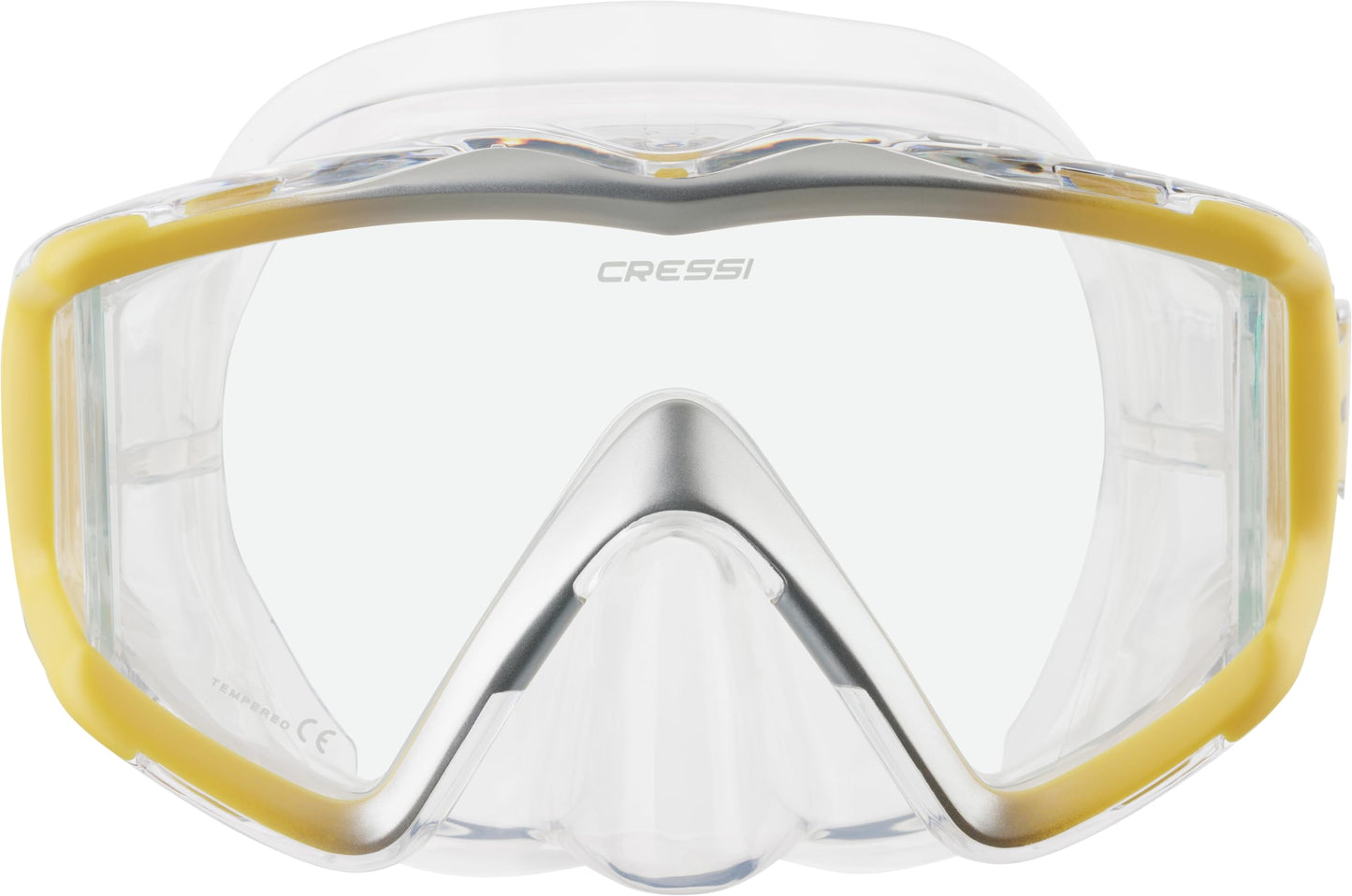 CRESSI Liberty Triside Mask - Panoramic 3 Glass Mask for Diving and Snorkelling, Clear/Yellow Silver, One Size, Unisex Adult