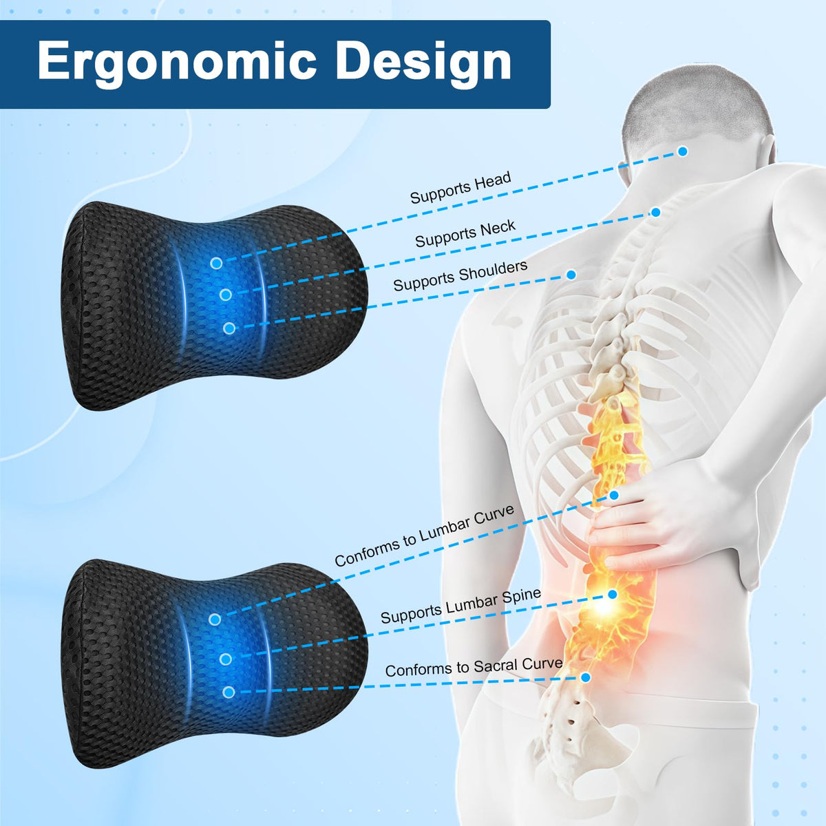 Samamoca Lumbar Support Pillow For Lower Back Pain Relief,Back Lumbar Support Cushion,Ergonomic Lumbar Support Pillow For Office Chair & Car