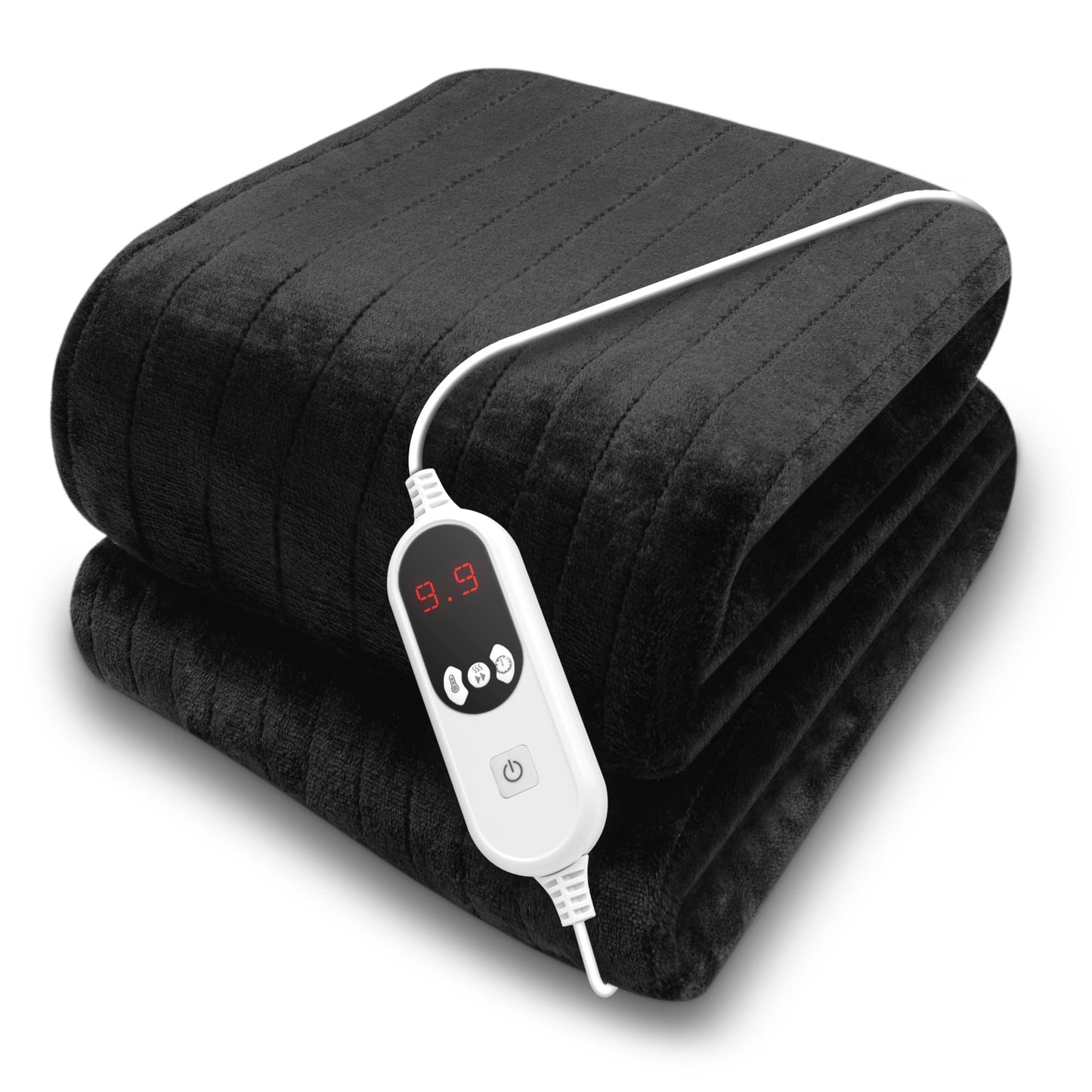 Purus Black Heated Throw Electric Blanket, 160 x 120cm Heated Blanket Machine Washable Soft Micro Fleece Electric Throw Overblanket with 12HR Timer