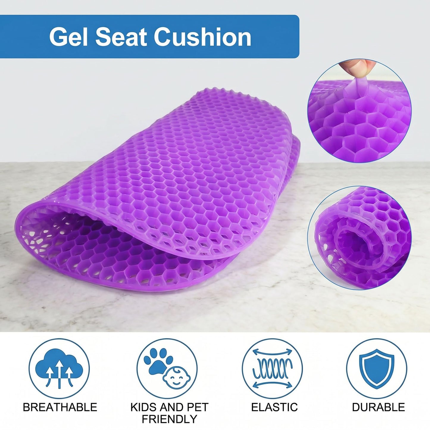 Gel Seat Cushion - Soft Sitter Honeycomb Cushion with Non-Slip Cover Large Gel Cushion with Relieving Back Coccyx Pain Pressure Cool Seat Pads for