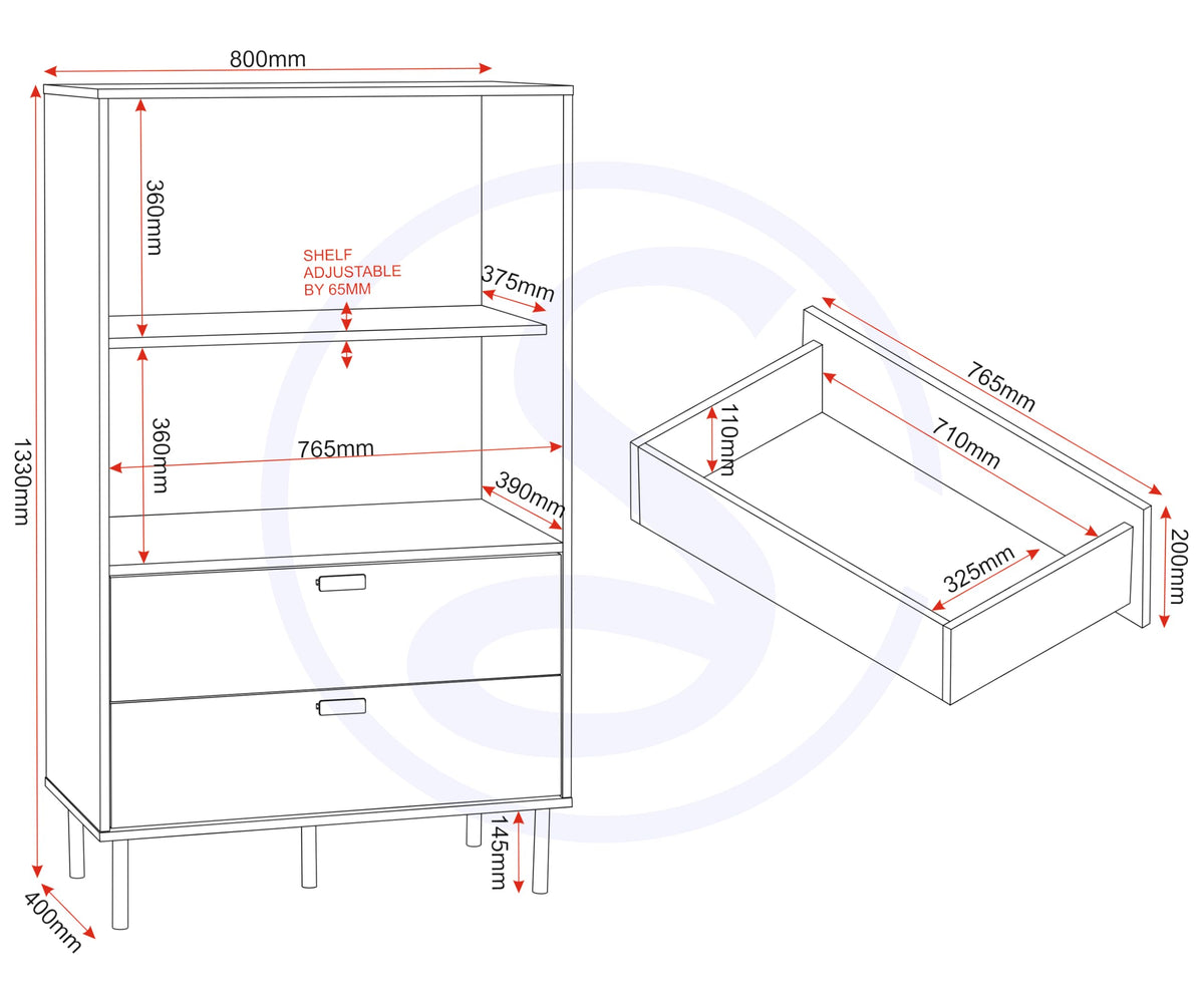 Seconique Leon 2 Door 2 Drawer Cabinet in Medium Oak Effect