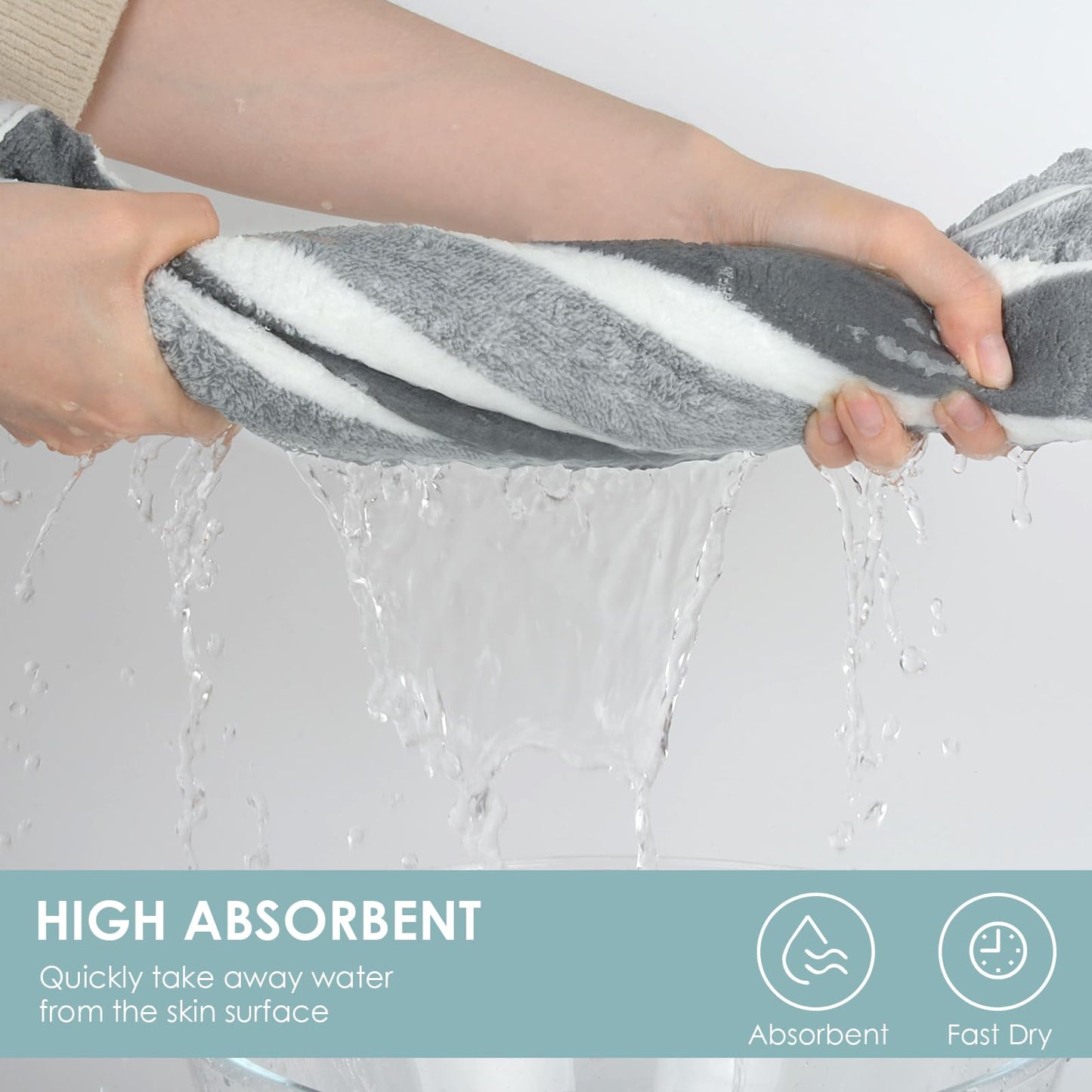 VIVOTE Bathroom Hand Towels Microfibre Hand Towel with Hanging Loop Grey