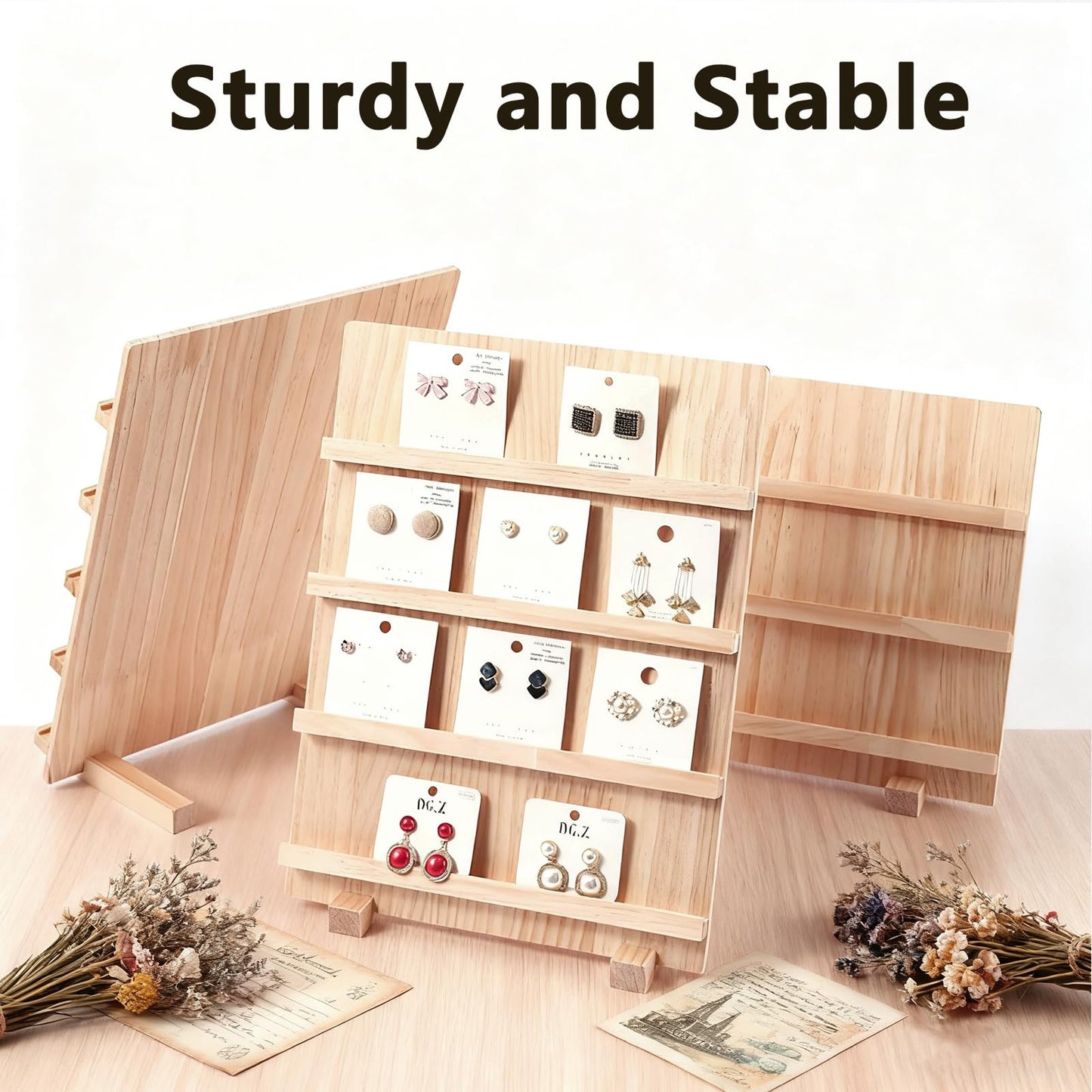 LDHHYH 2 Pack 4-Tier Wooden Jewellery Display Stand, Wood Earring Display Stands, Tiered Craft Fair Displays for Selling Craft Earring Storage