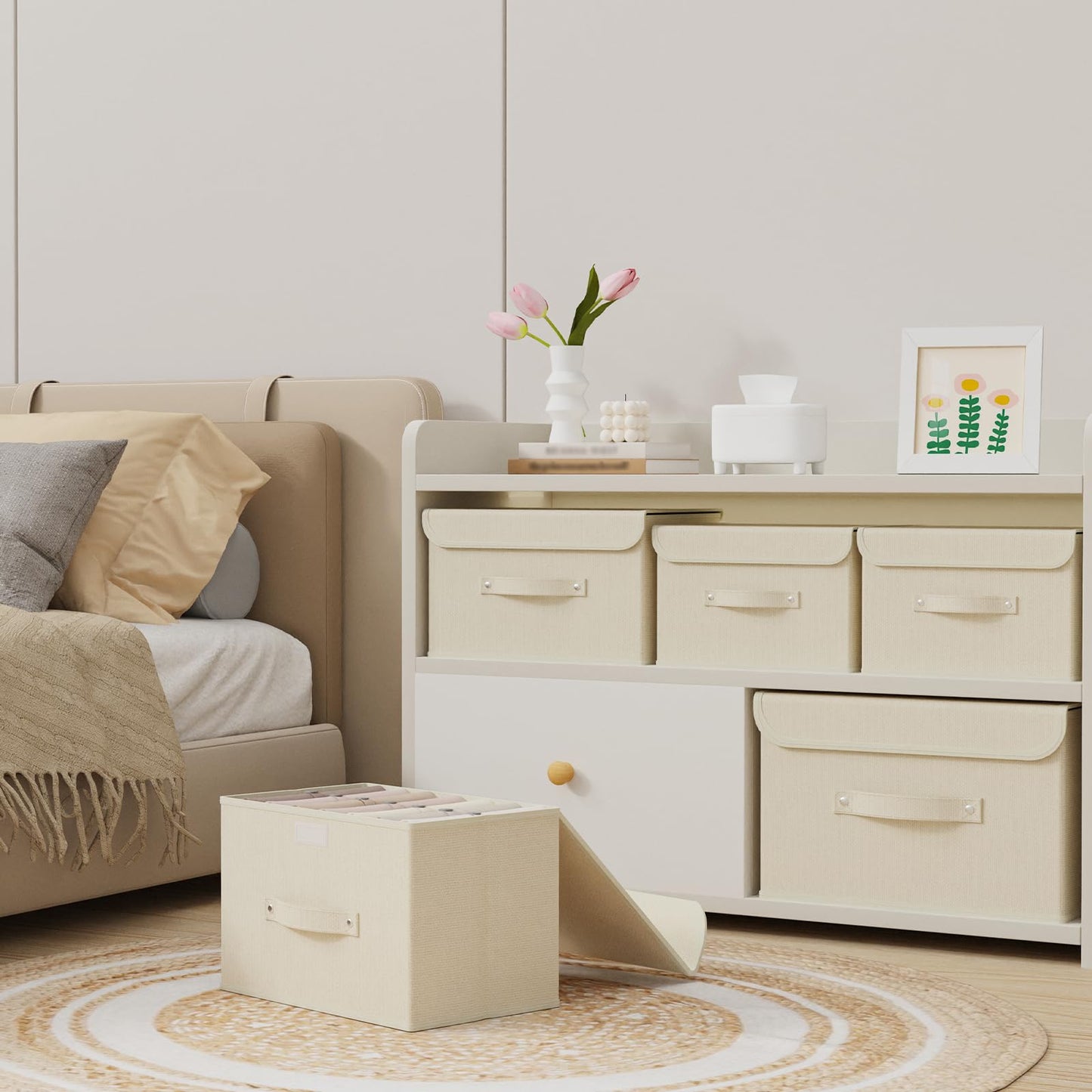 ENUMAIL Cloth Storage Baskets with Handles,Beige 26x20x17cm,3 Pack