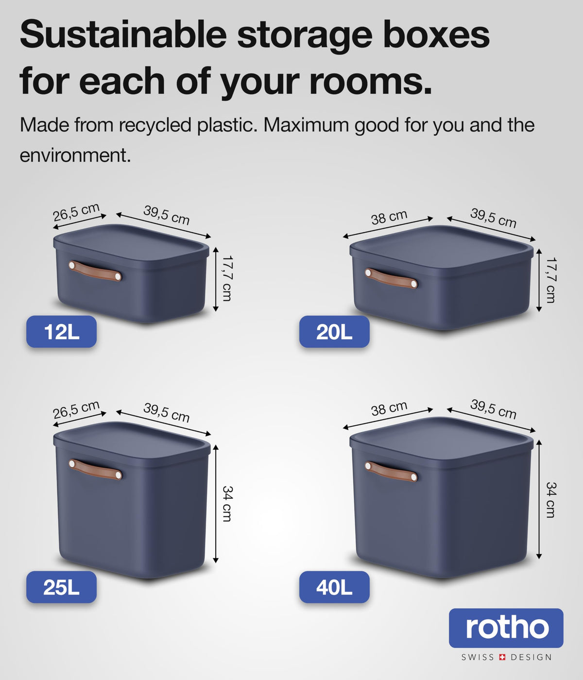 Rotho Maloja Storage box 12 l, Plastic (PP recycled), 12 (39.5 x 26.5 x 17.7 cm), Blue