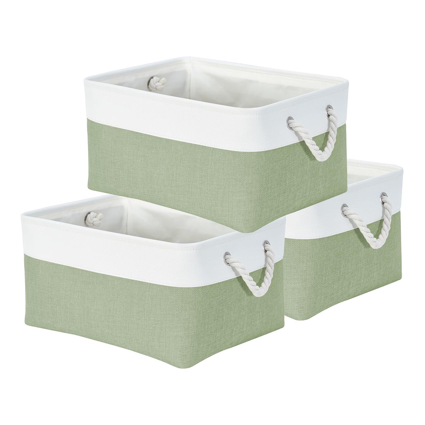 Mangata Set of 3 Soft Fabric Storage Baskets with Handles, Multi-Size, Rectangular Linen Organiser Boxes for Shelf & Wardrobe, 41x31x18 cm