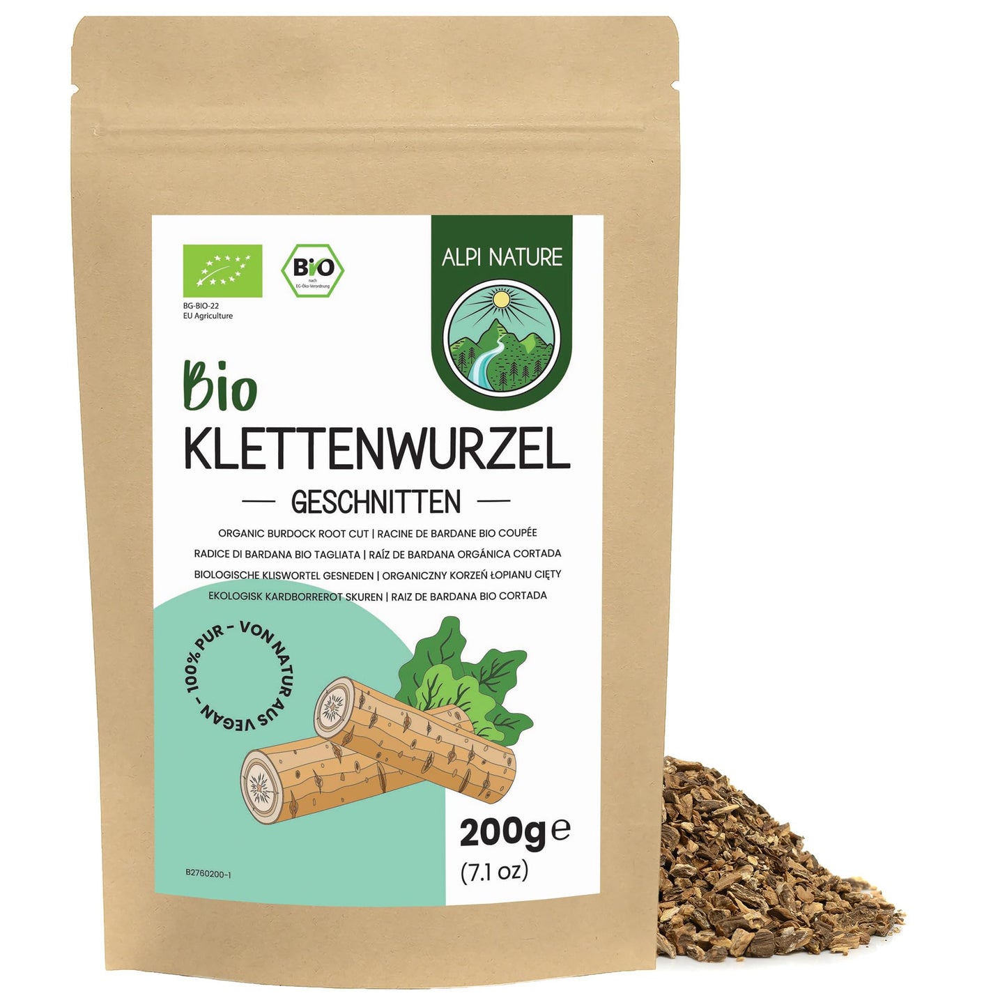 Alpi Nature Organic Burdock Root Tea 200g 7.1 oz, Dried and Cut Burdock Root Pieces, Loose Herbal Tea