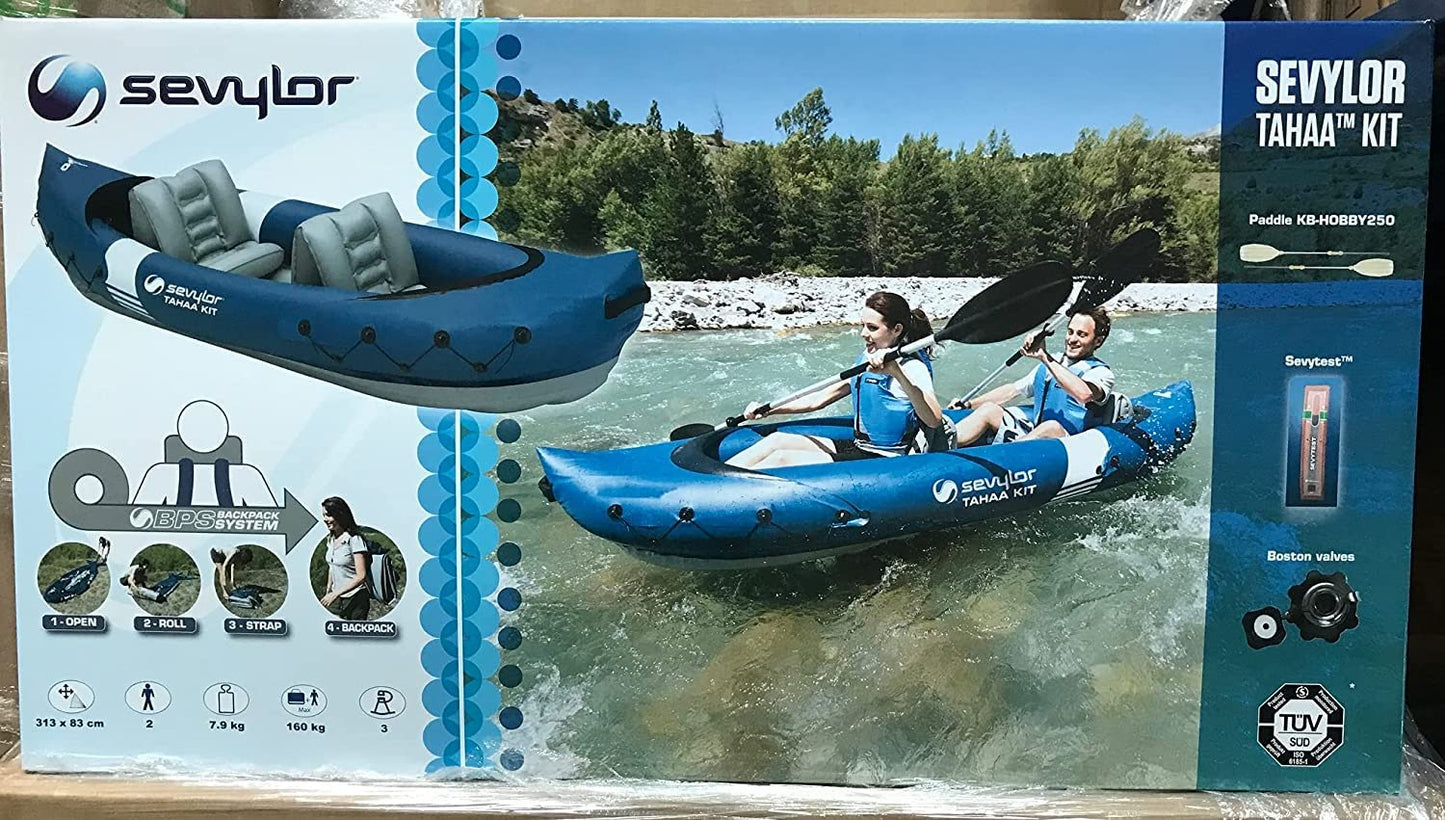 Sevylor Tahaa Kayak Incl. Paddle, Inflatable Canoe for 2 persons, Inflatable Boat, Paddle Boat with Robust PVC Shell, Straps for Fastening Luggage,