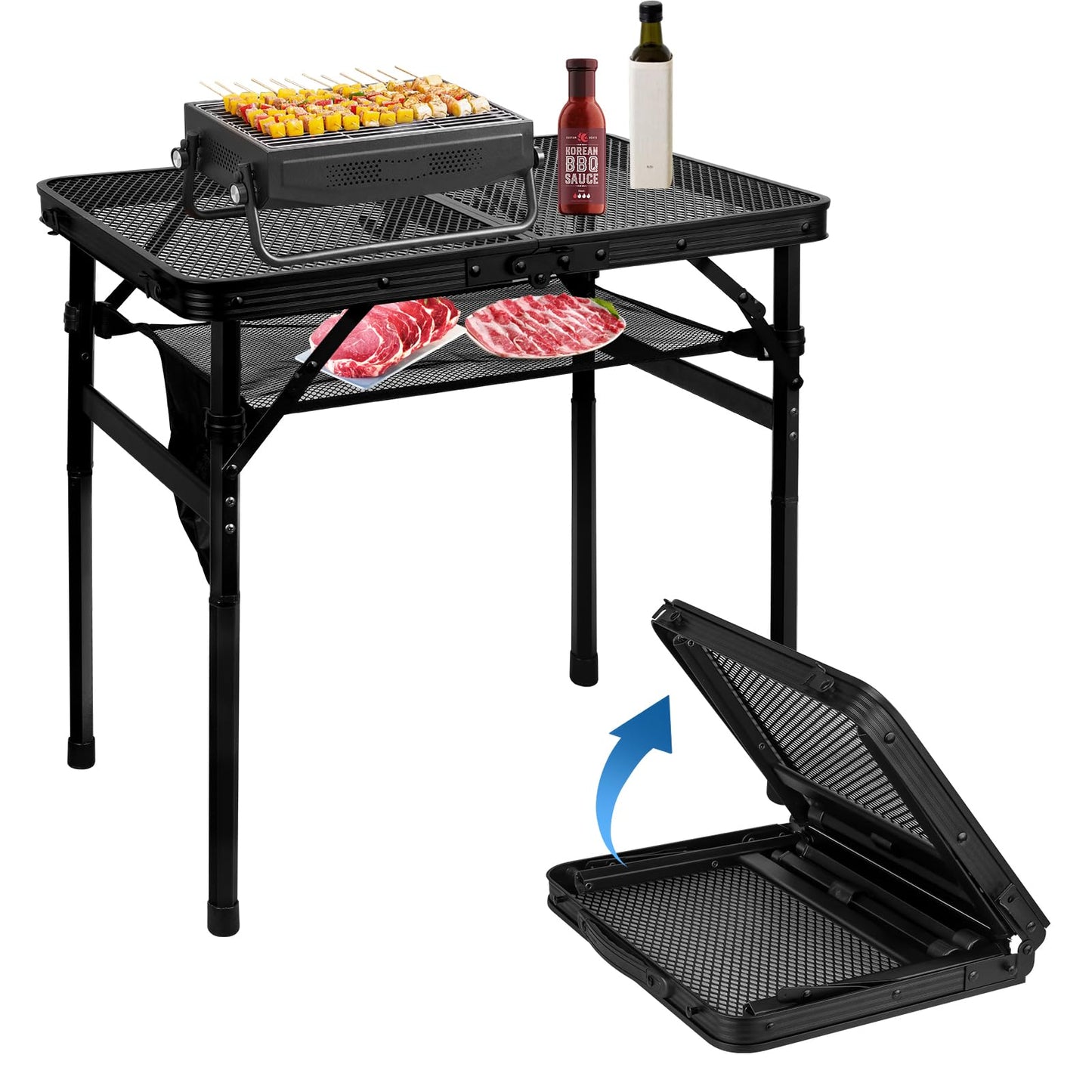 MSDADA Camping Table That Fold Up, Small Foldable Table, Portable Table Folding, Height Adjustable Pizza Oven Folding Table Gas BBQ Table, Camping