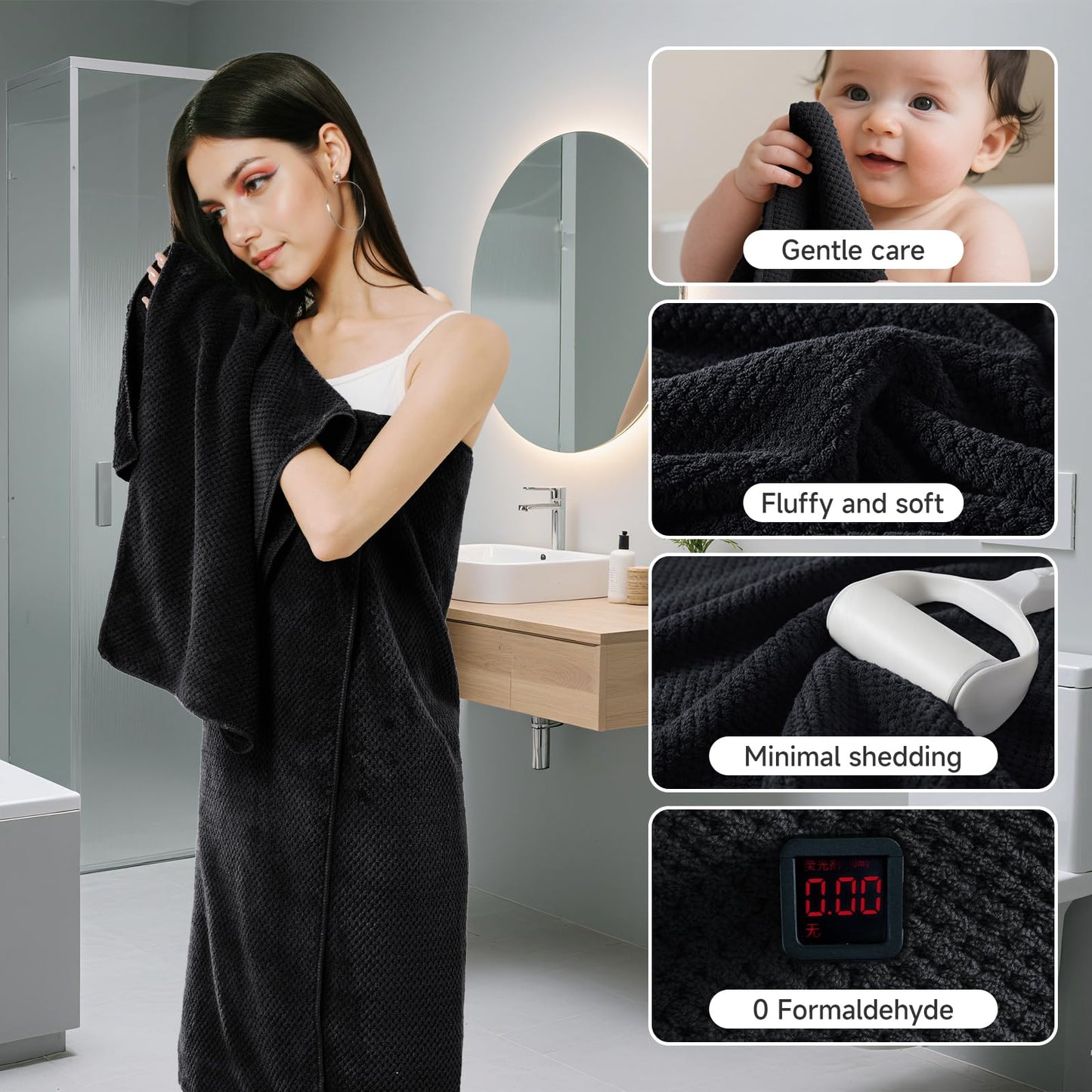 REDKISS 6 Pack Microfibre Towels set-450g/m²,Super Absorbent Towel for Bath