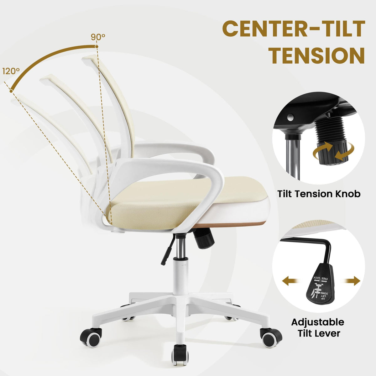 Yaheetech Ergonomic Chair Mesh Swivel Lumbar Support Adjustable Desk Beige
