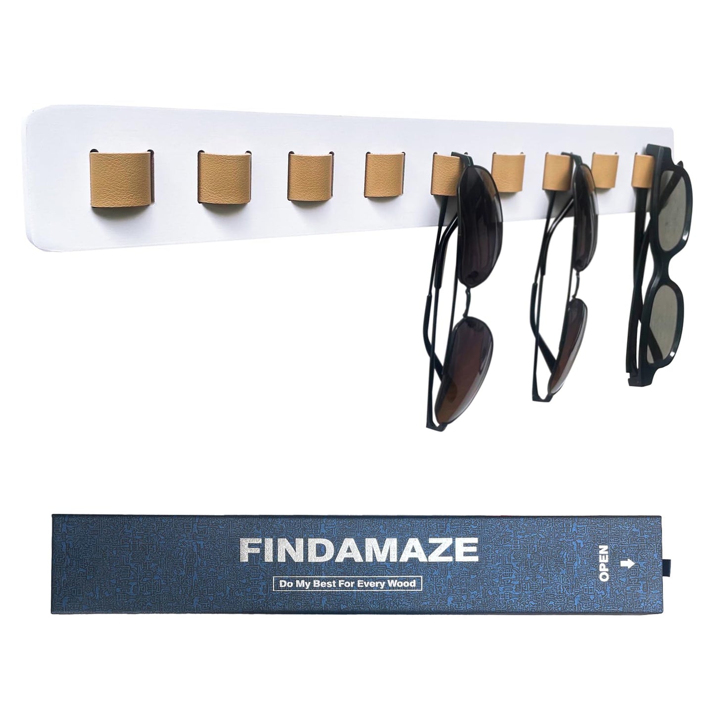 FINDAMAZE Sunglasses Organizer Wood Sunglasses Holder Wall Mounted Sunglasses Rack/Sunglasses Stand Sunglasses Display for Men or Women,Home Decor