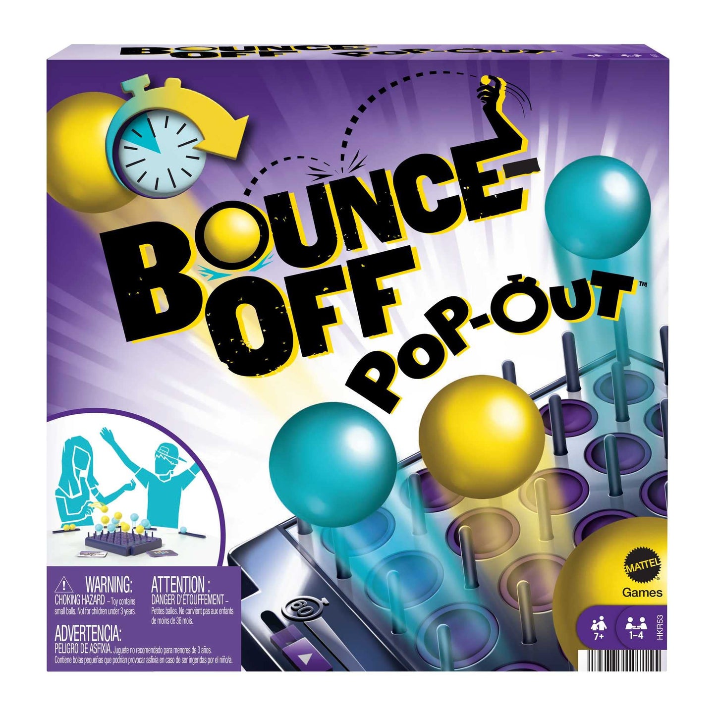 ?BOUNCE-OFF POP-OUT Party Game for Family, Teens, Adults with 16 balls, 20 Challenge Cards, Game Tray with Timer, Gift for 7 Year Olds & Up, HKR53