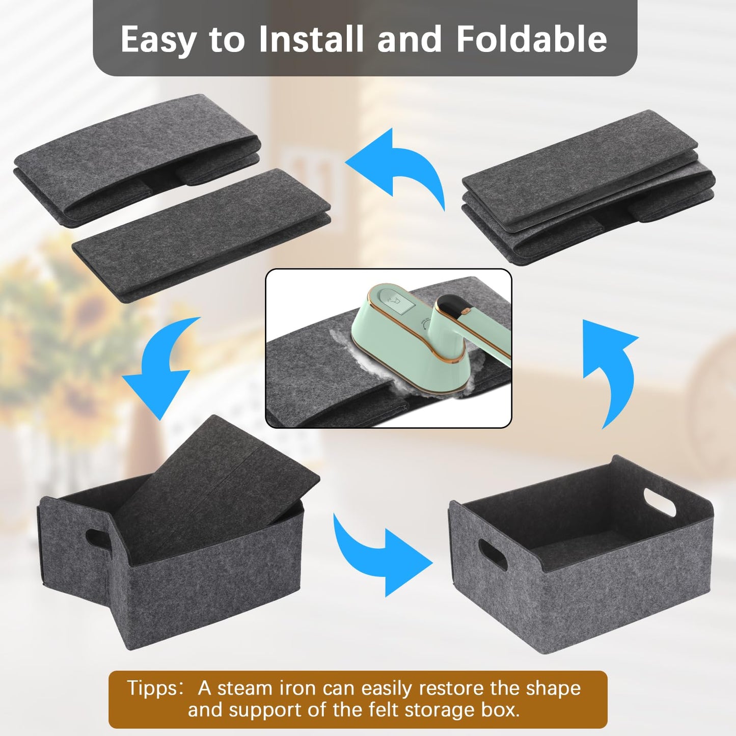 Starvortex 2Pack Felt Storage Basket, Foldable Fabric Storage Box with Handle, Wardrobe Storage Boxes, Drawer Organiser Clothes