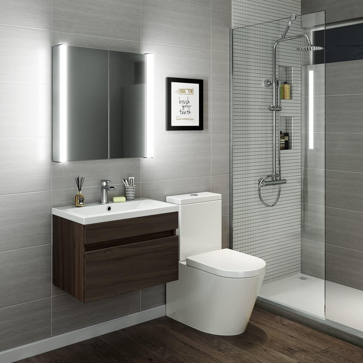 iBathUK Revere LED Illuminated Bluetooth Mirror Cabinet, Double Door Mirrors with Shaver Socket, 3 Adjustable Shelves Soft Close Door