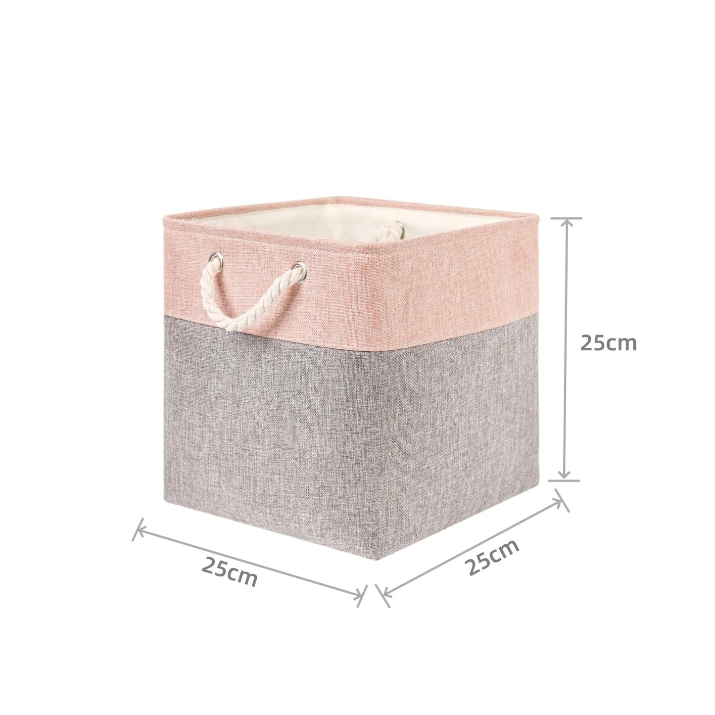 Mangata Canvas Cube Storage Boxes, 25x25x25cm Storage Baskets for Shelves Organizing Clothes Nursery Home(Grey/Pink, Set of 4)